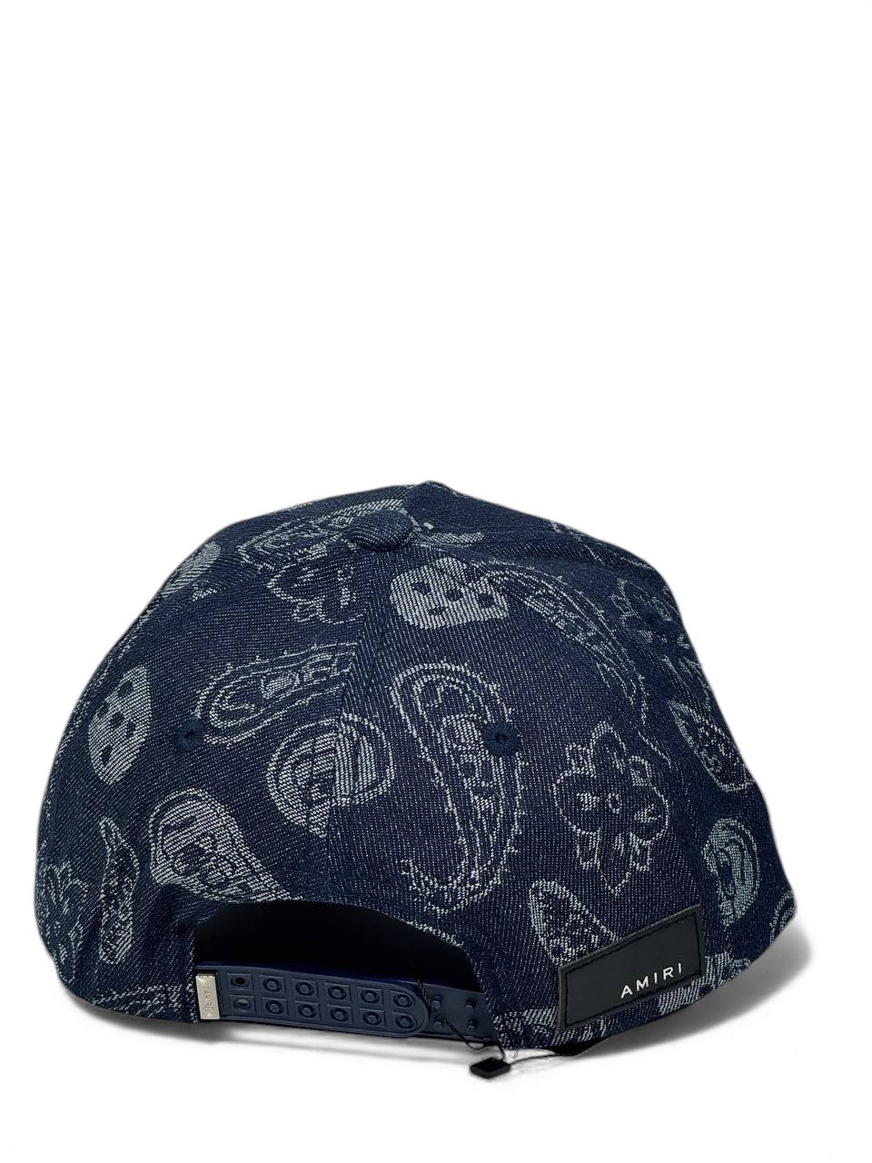 Amiri Paisley Denim Luxury Cap – Navy & Beige Edition 🧢💛 (Premium Embroidered Unisex)