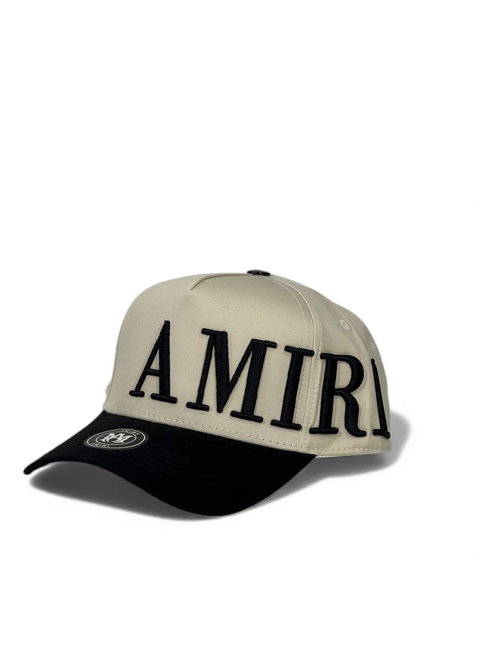 Amiri Oversized Embroidered Cap – Beige & Black Edition 🧢🖤 (Premium Unisex Streetwear)