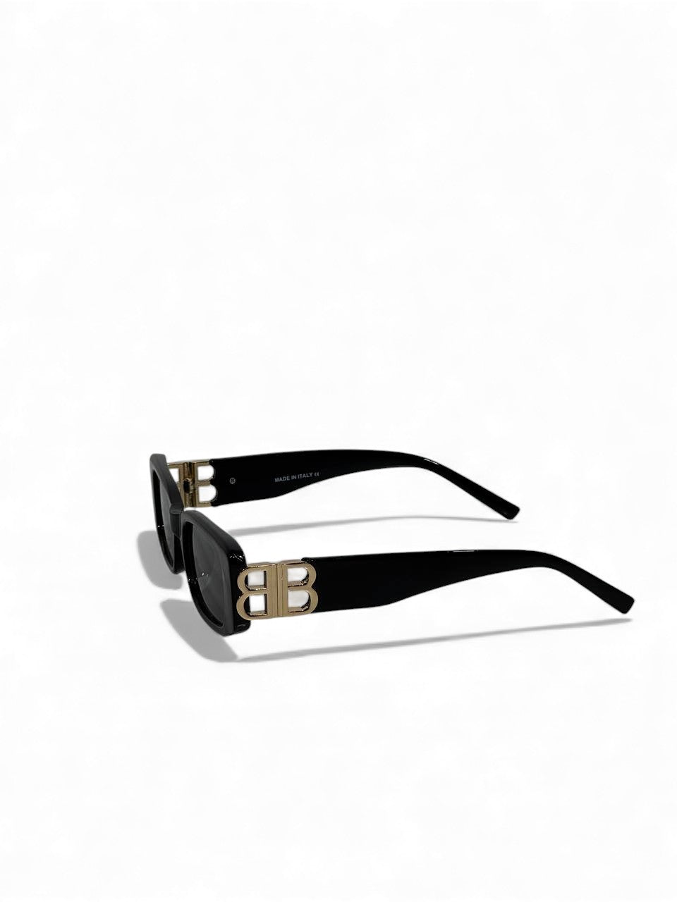 Balenciaga Rectangle Black Sunglasses – Gold Iconic BB Temple 🖤✨