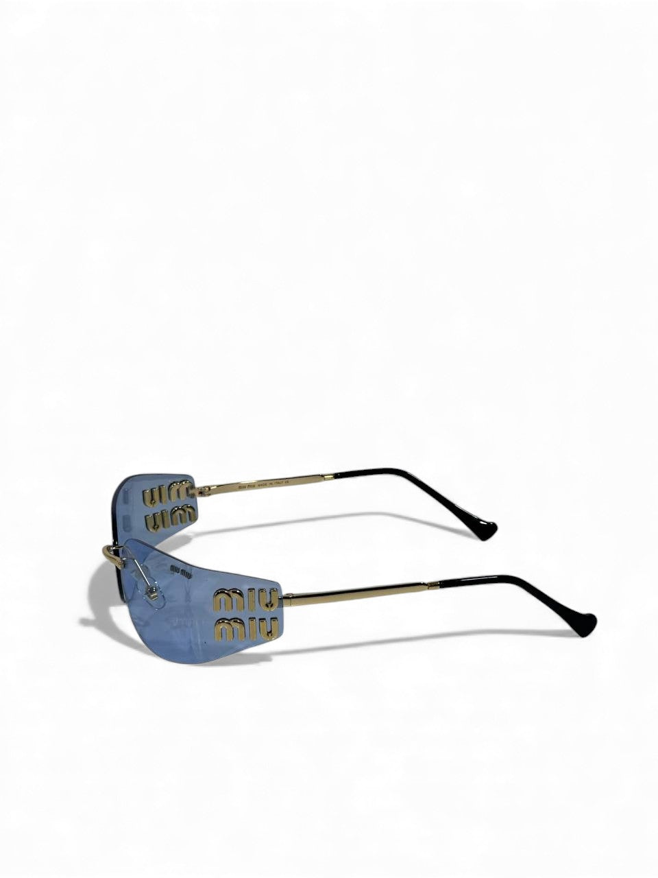 ✨ Miu Miu Blue Shield Sunglasses – Gold Detail