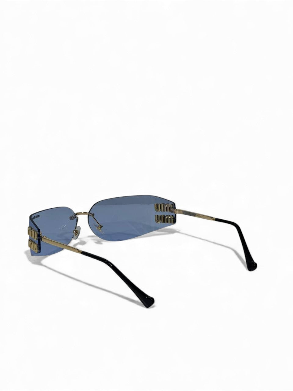 ✨ Miu Miu Blue Shield Sunglasses – Gold Detail