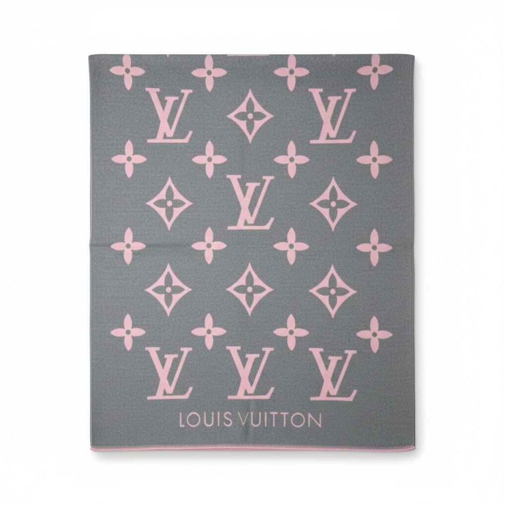 Louis Vuitton Monogram Scarf – Grey & Pink 🌸✨
