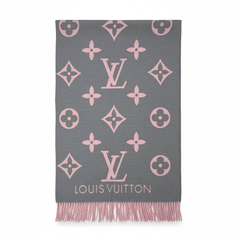 Louis Vuitton Monogram Scarf – Grey & Pink 🌸✨