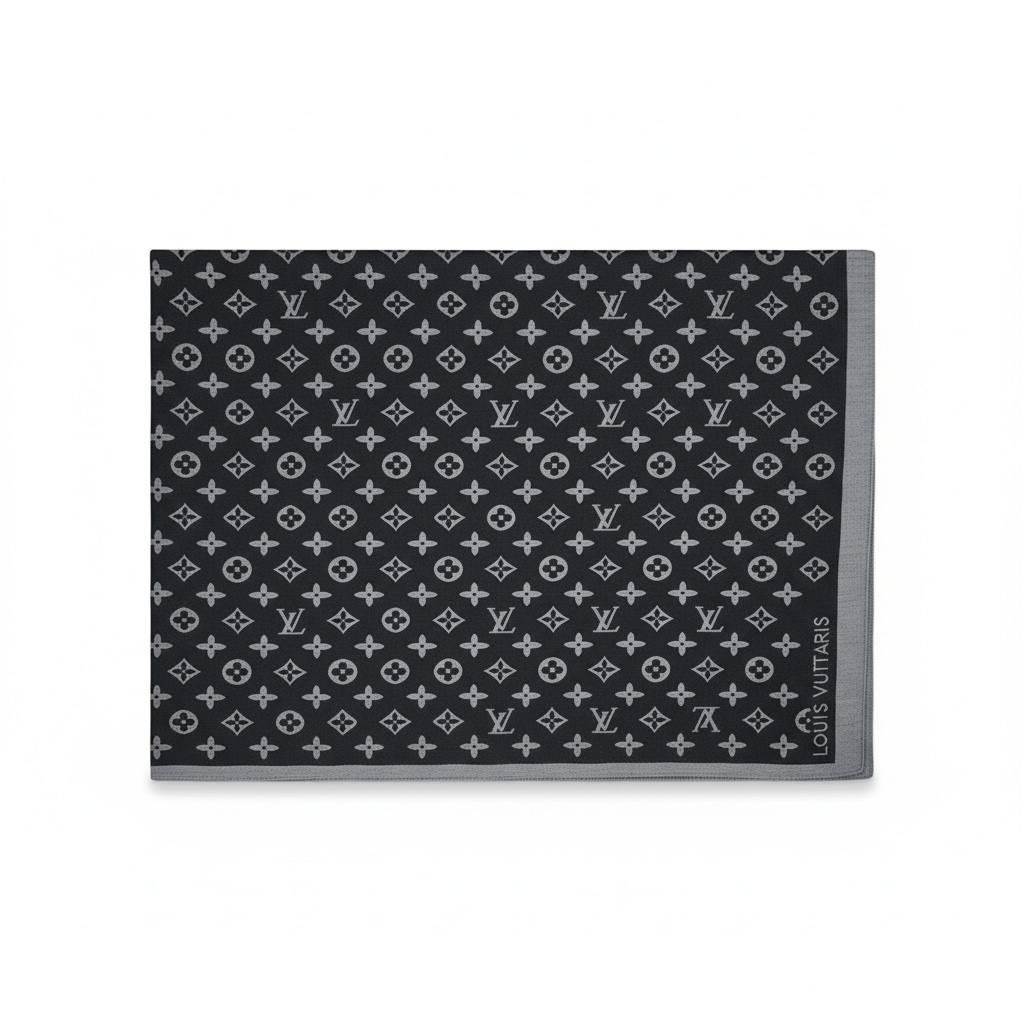 Louis Vuitton Monogram Scarf – Black & Grey 🖤✨