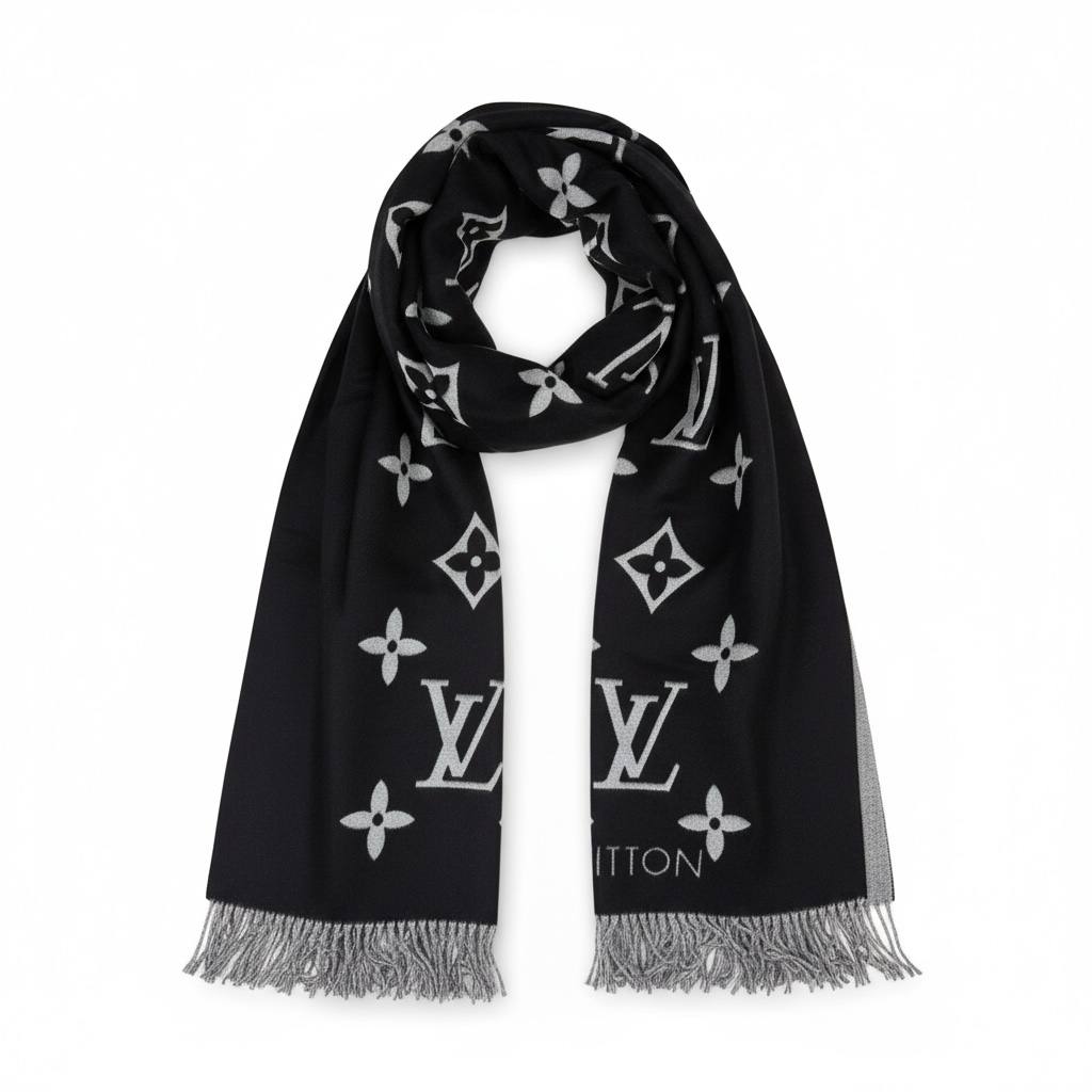 Louis Vuitton Monogram Fringe Scarf – Black & Grey 🖤✨