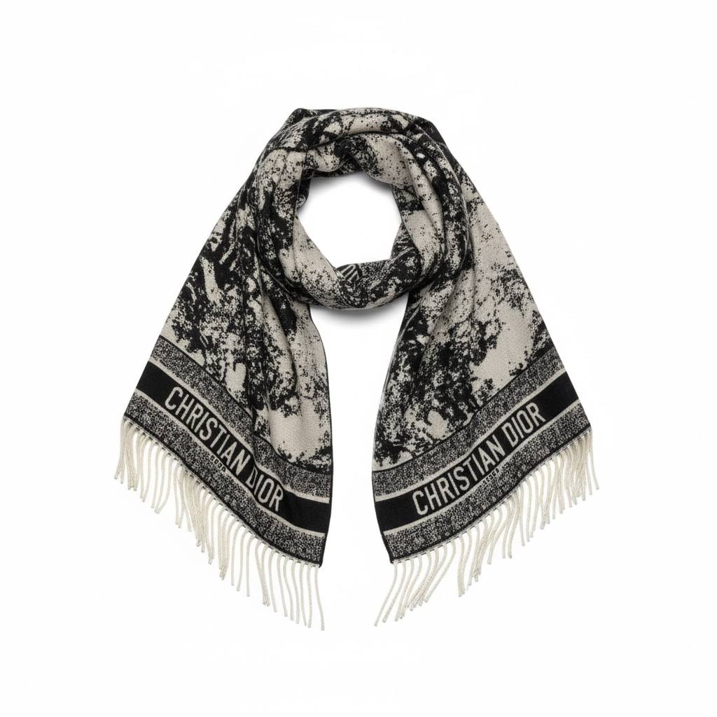 Christian Dior Monochrome Luxury Fringe Scarf ✨🖤 Timeless Elegance