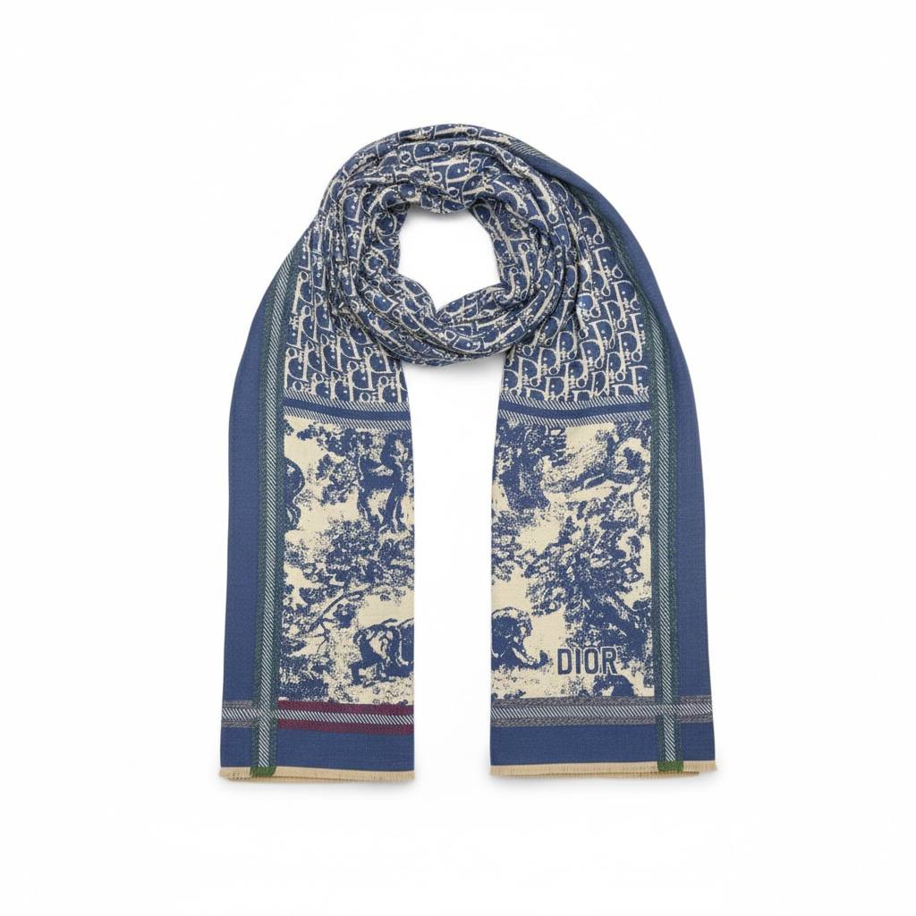 Christian Dior Blue Oblique Toile Scarf 💙✨ Luxury French Elegance