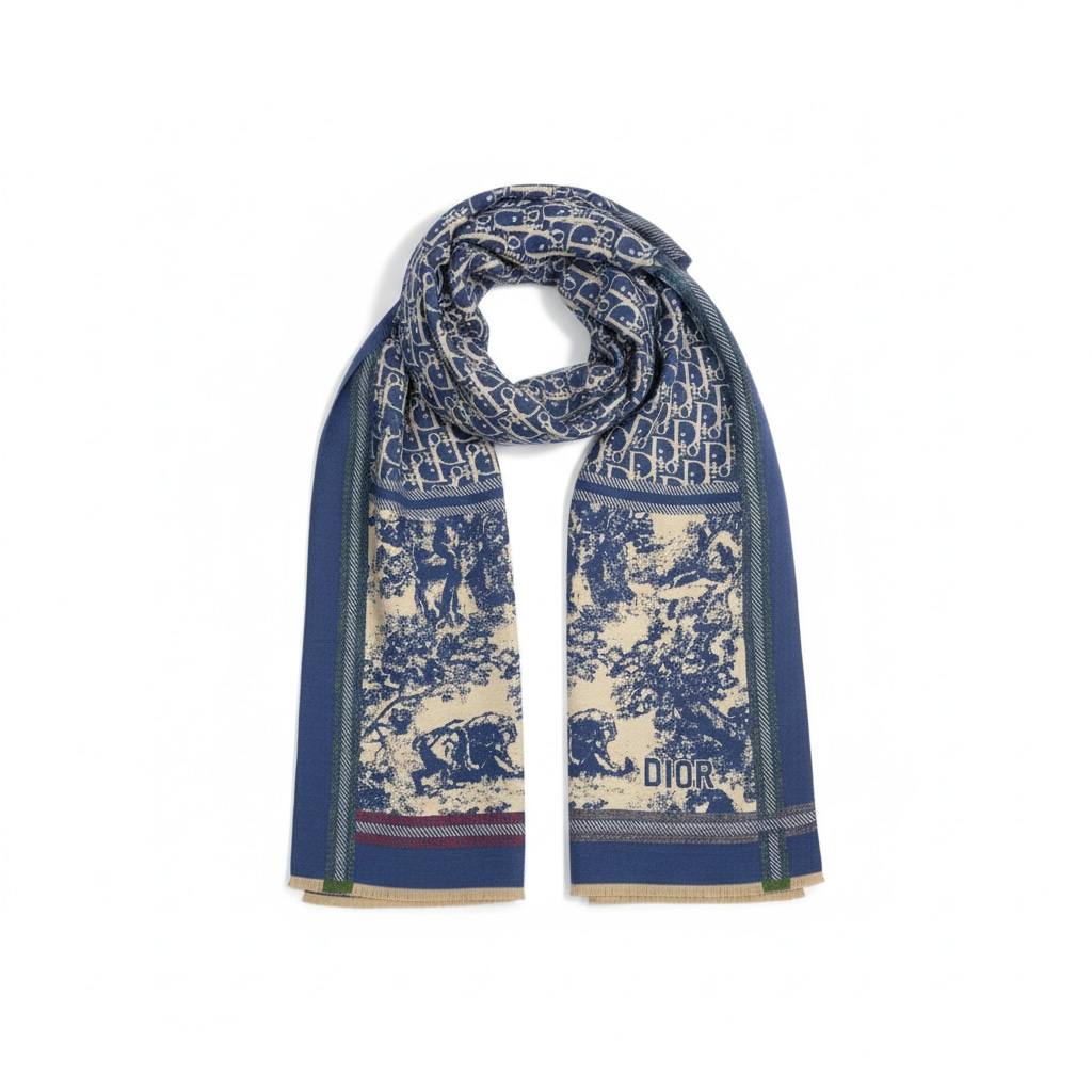 Christian Dior Blue Oblique Toile Scarf 💙✨ Luxury French Elegance