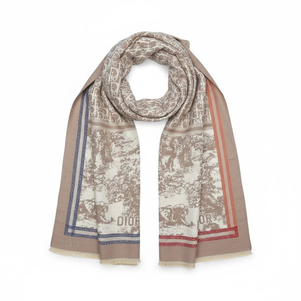 Christian Dior Beige Toile Oblique Scarf 🤎✨ Timeless Luxury Elegance