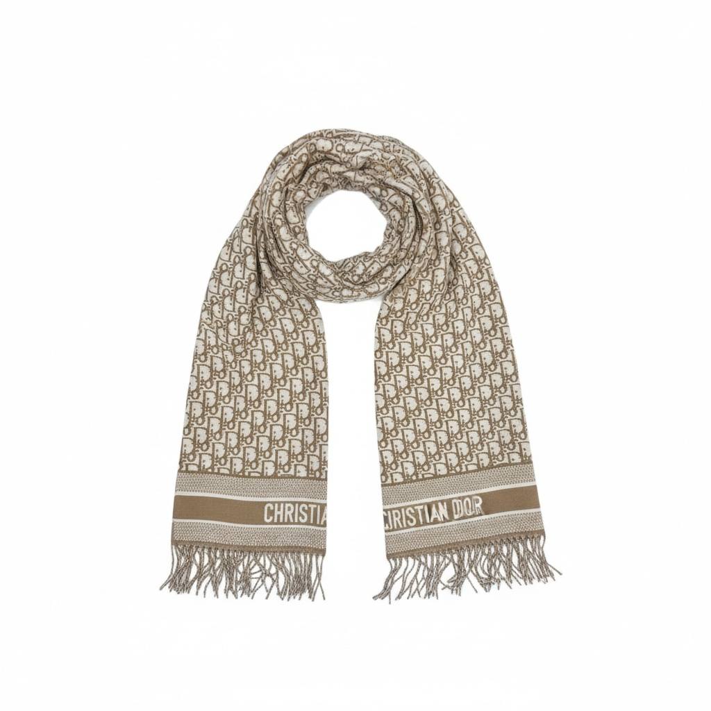 Christian Dior-Inspired Oblique Fringe Scarf – Beige Monogram Luxury Edition 🤎✨