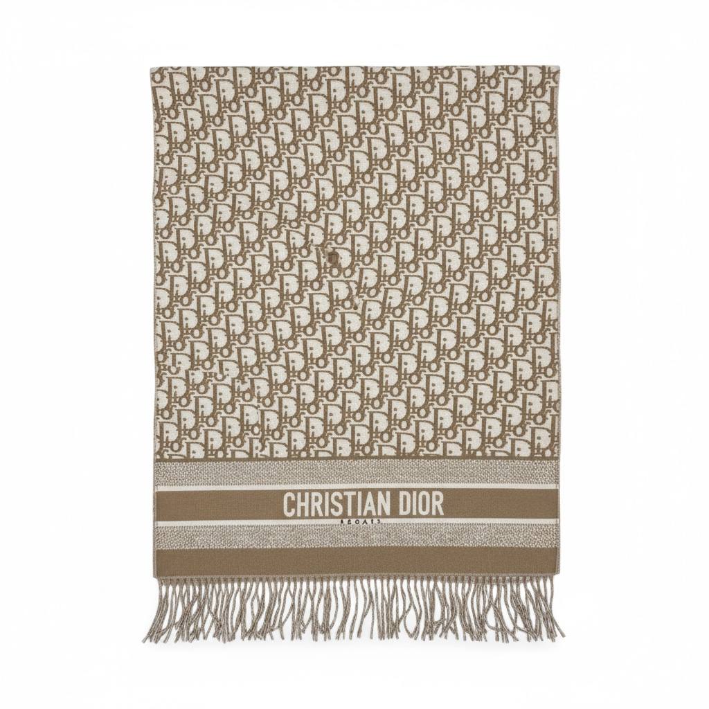 Christian Dior-Inspired Oblique Fringe Scarf – Beige Monogram Luxury Edition 🤎✨