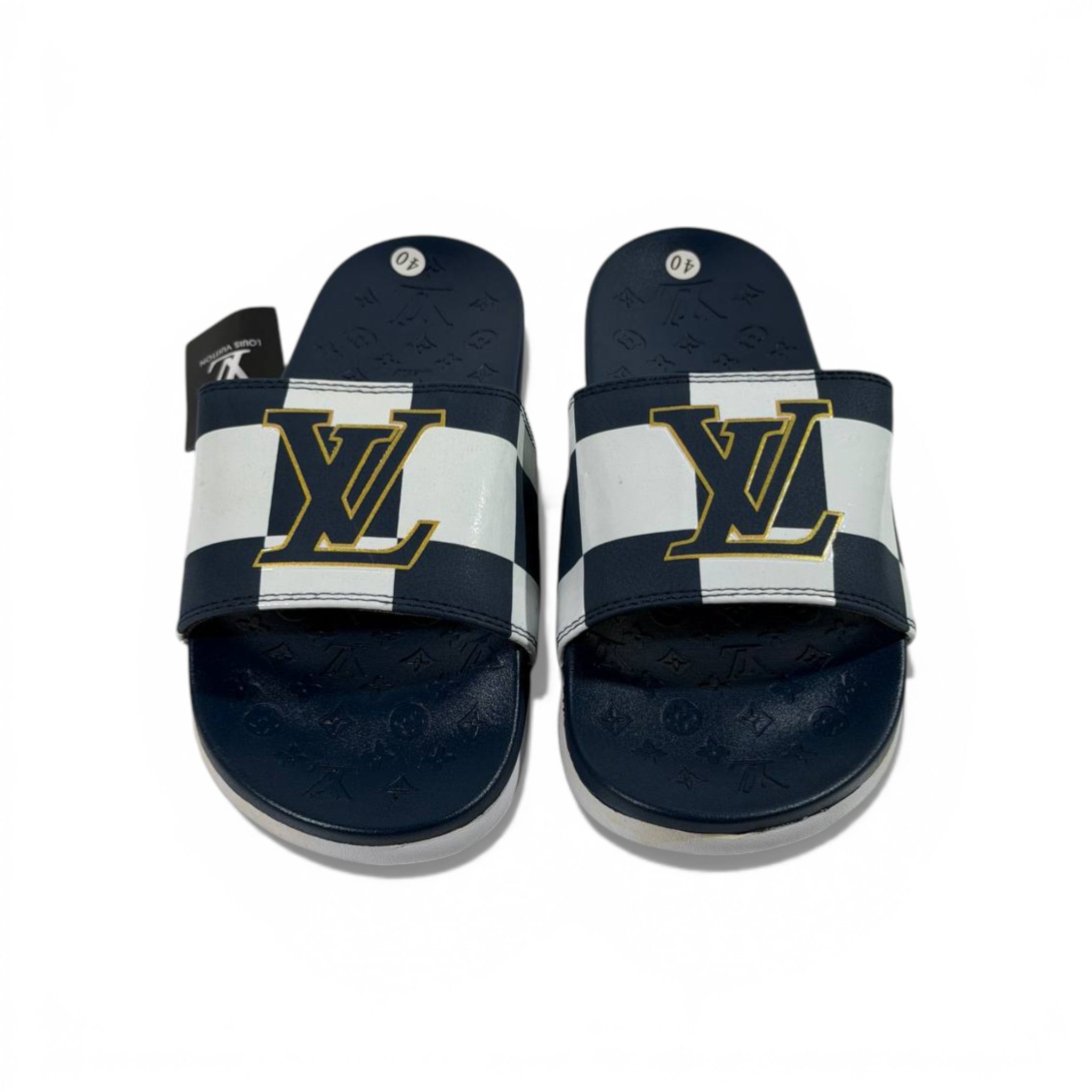 🔵 Louis Vuitton Slides – Damier Navy Edition 👑✨