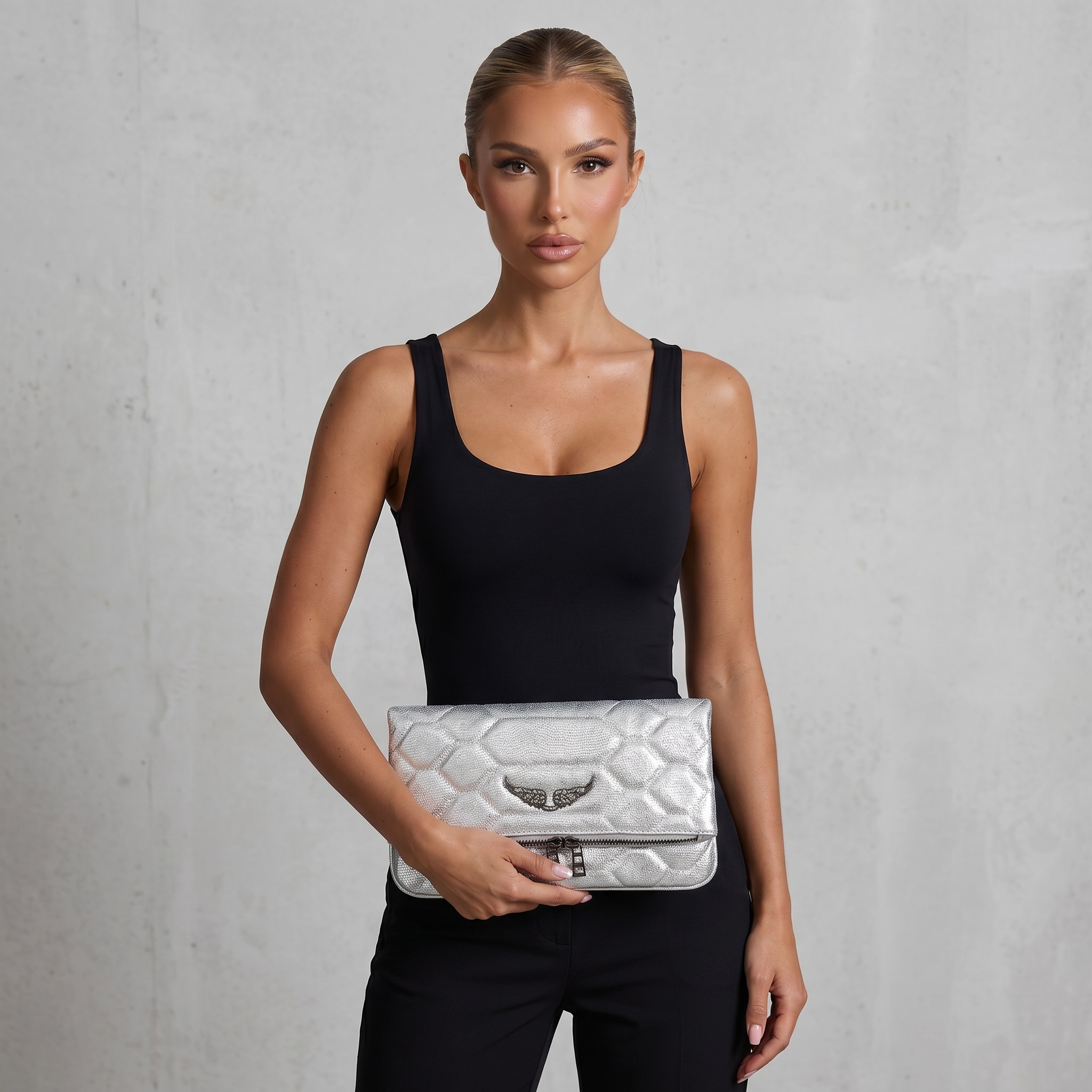 โจ Zadig & Voltaire Rocky Metallic Quilted Foldover Clutch Bag โจ๐ค