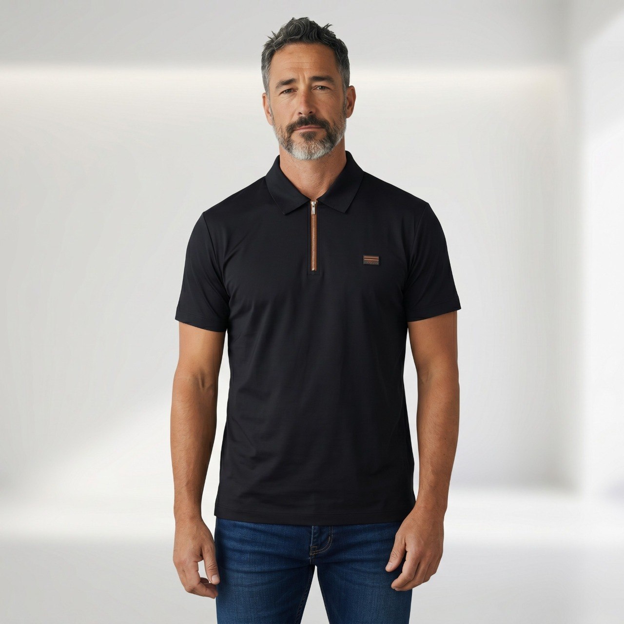 🖤 ZEGNA Luxury Zip Polo Shirt – Black Signature Edition