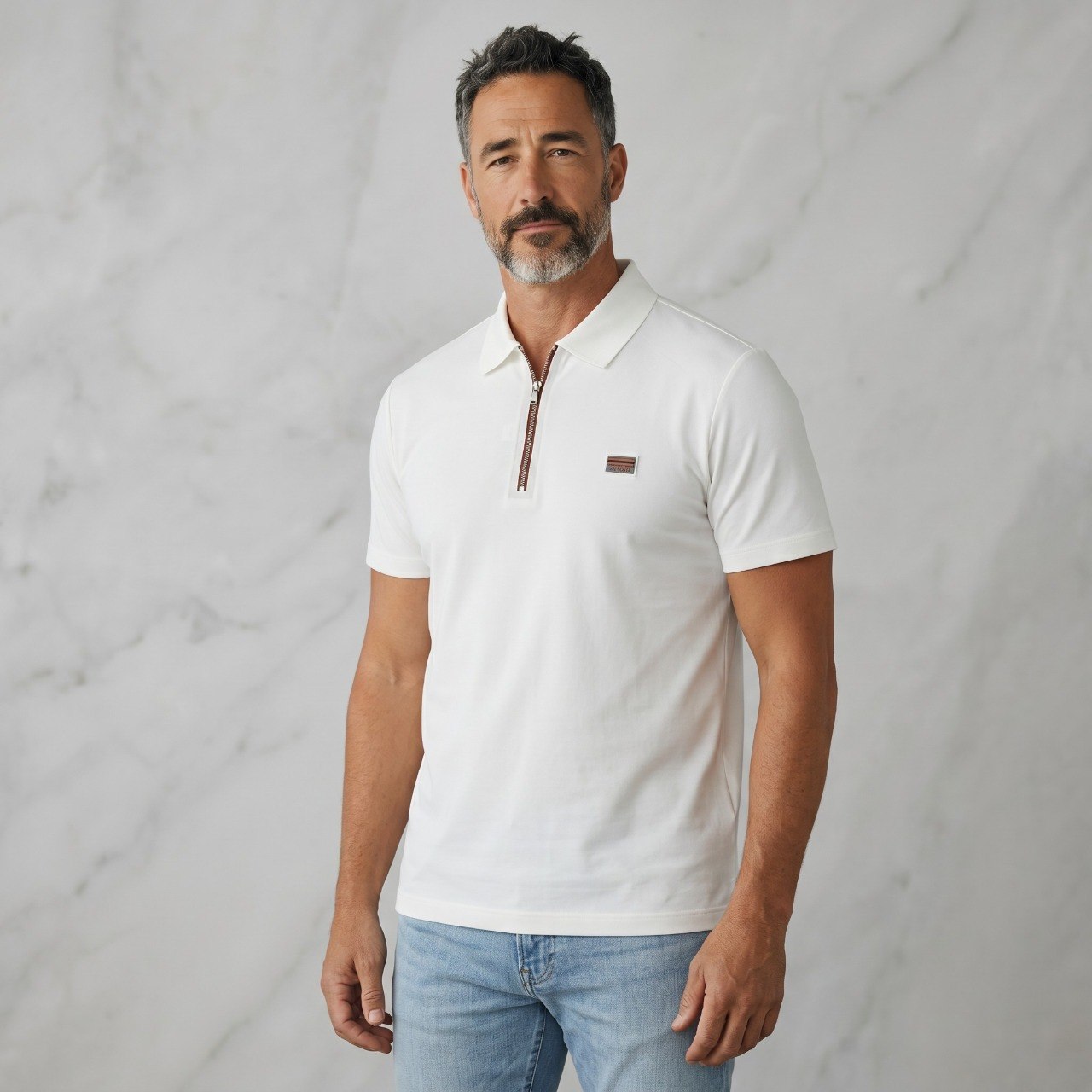 🤍 ZEGNA Luxury Zip Polo Shirt – Modern Italian Elegance