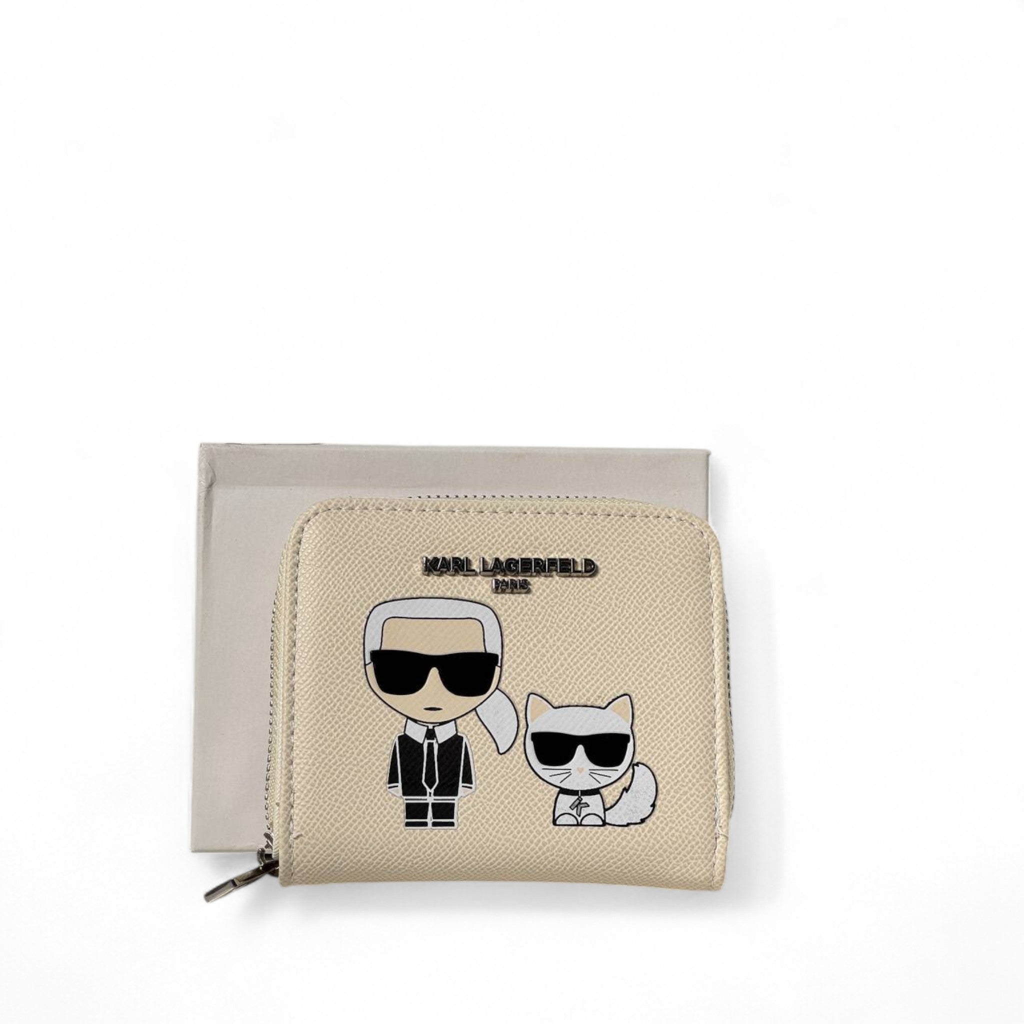🤍 Karl Lagerfeld White Zip Wallet – Minimalist Karl & Choupette Duo Patch 🕶️🐱