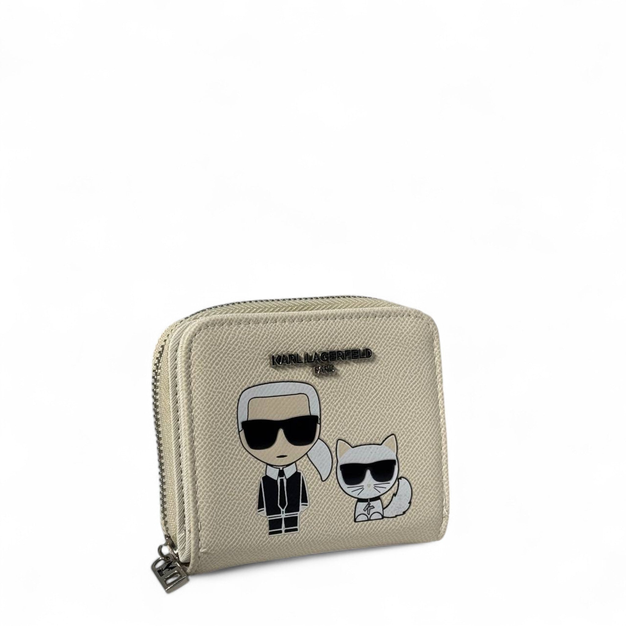 🤍 Karl Lagerfeld White Zip Wallet – Minimalist Karl & Choupette Duo Patch 🕶️🐱
