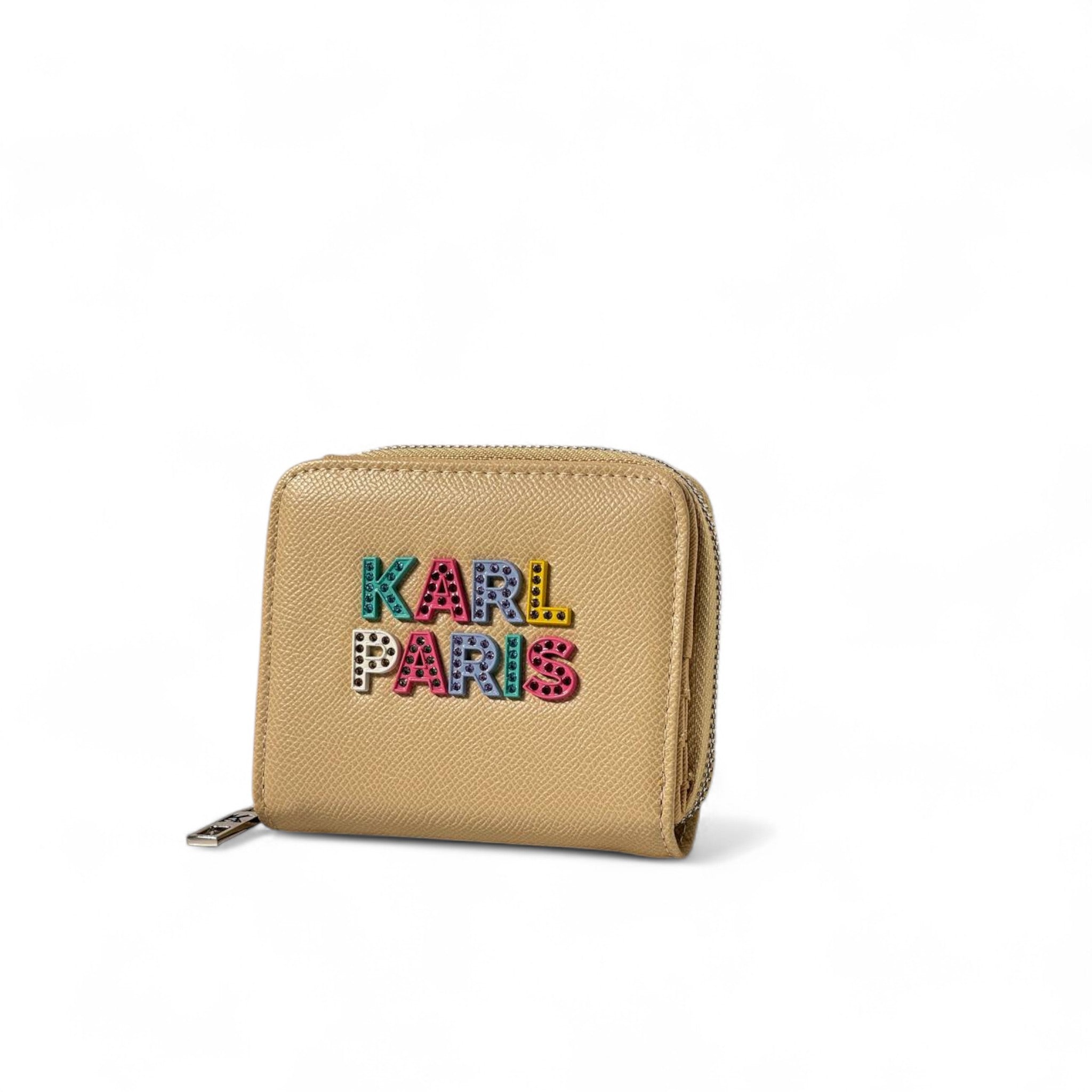 ๐พ Karl Lagerfeld Beige Wallet โ Studded Multicolor KARL PARIS Logo ๐๐