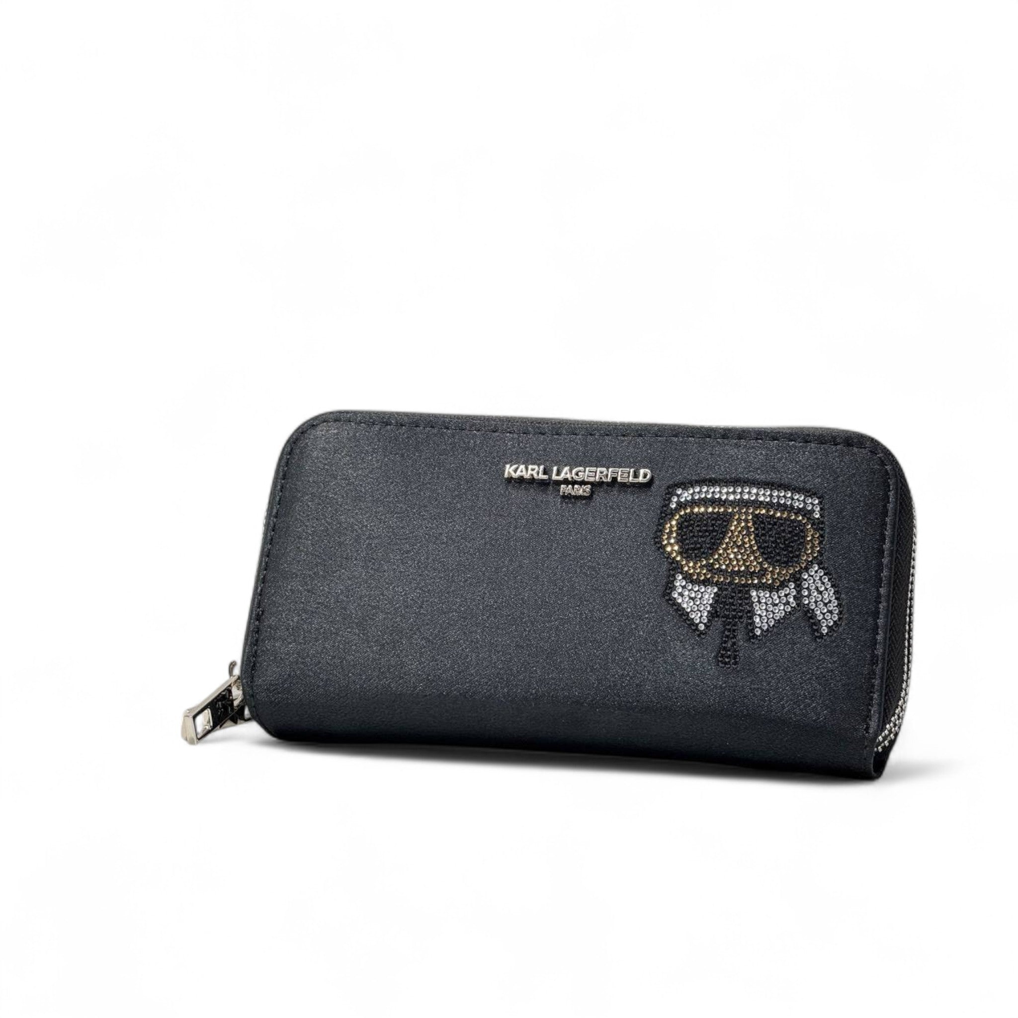 🕶️ Karl Lagerfeld Black Rhinestone Wallet – Signature Portrait Edition 💎