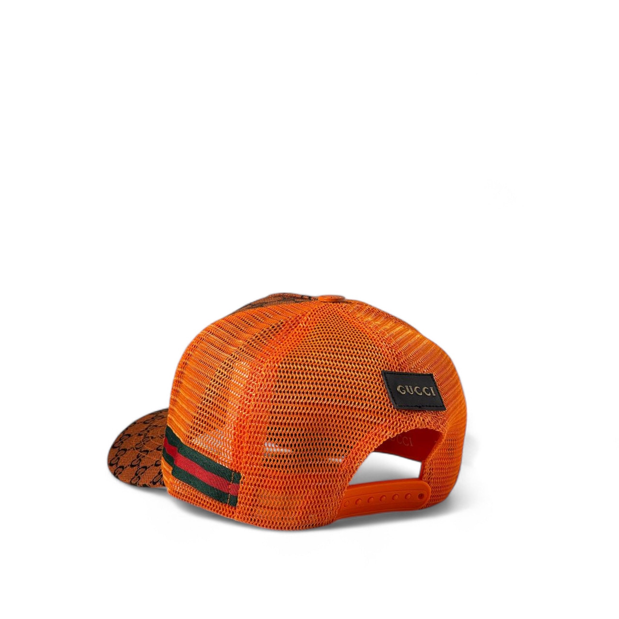 Gucci GG Monogram Mesh Cap โ Orange with Lion Logo ๐ฆ๐ฅ