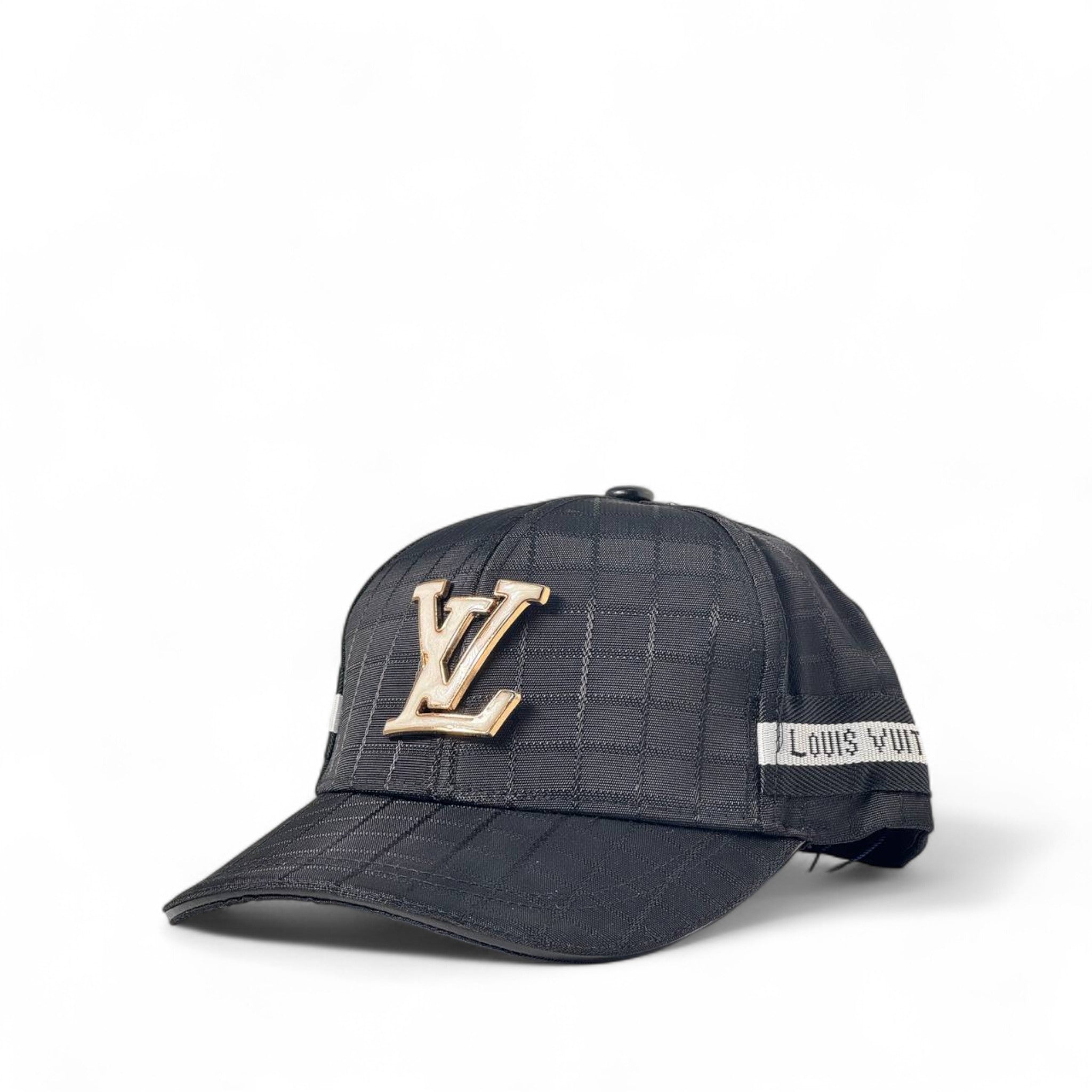 Louis Vuitton Black Checkered Cap 🖤 Gold LV Emblem