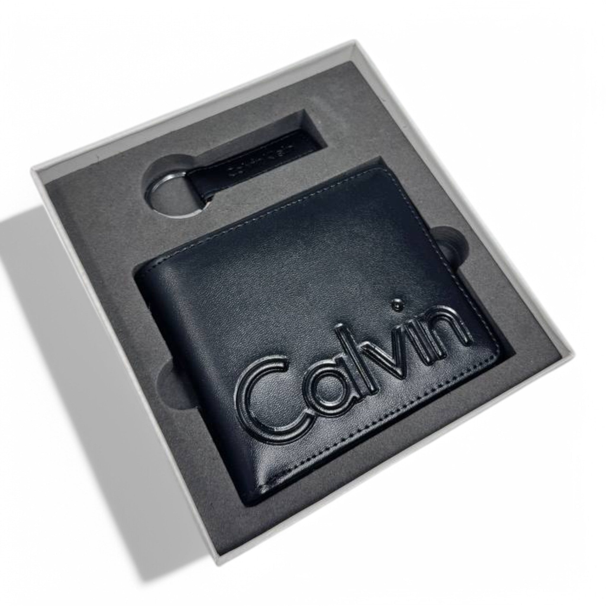 Calvin Klein Black Leather Wallet & Keychain Gift Set