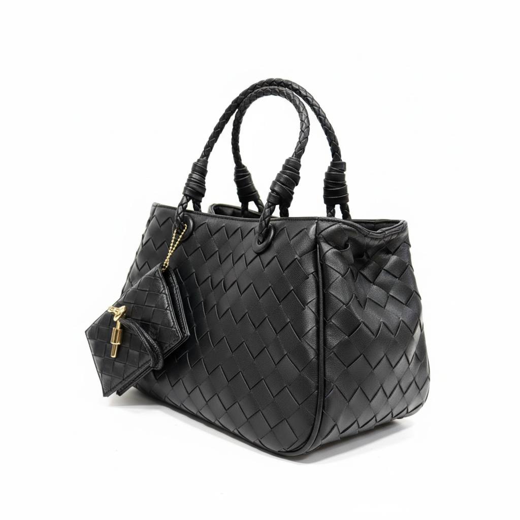 🖤 Bottega Veneta Intrecciato Leather Tote Bag – Luxury Black Woven Designer Handbag