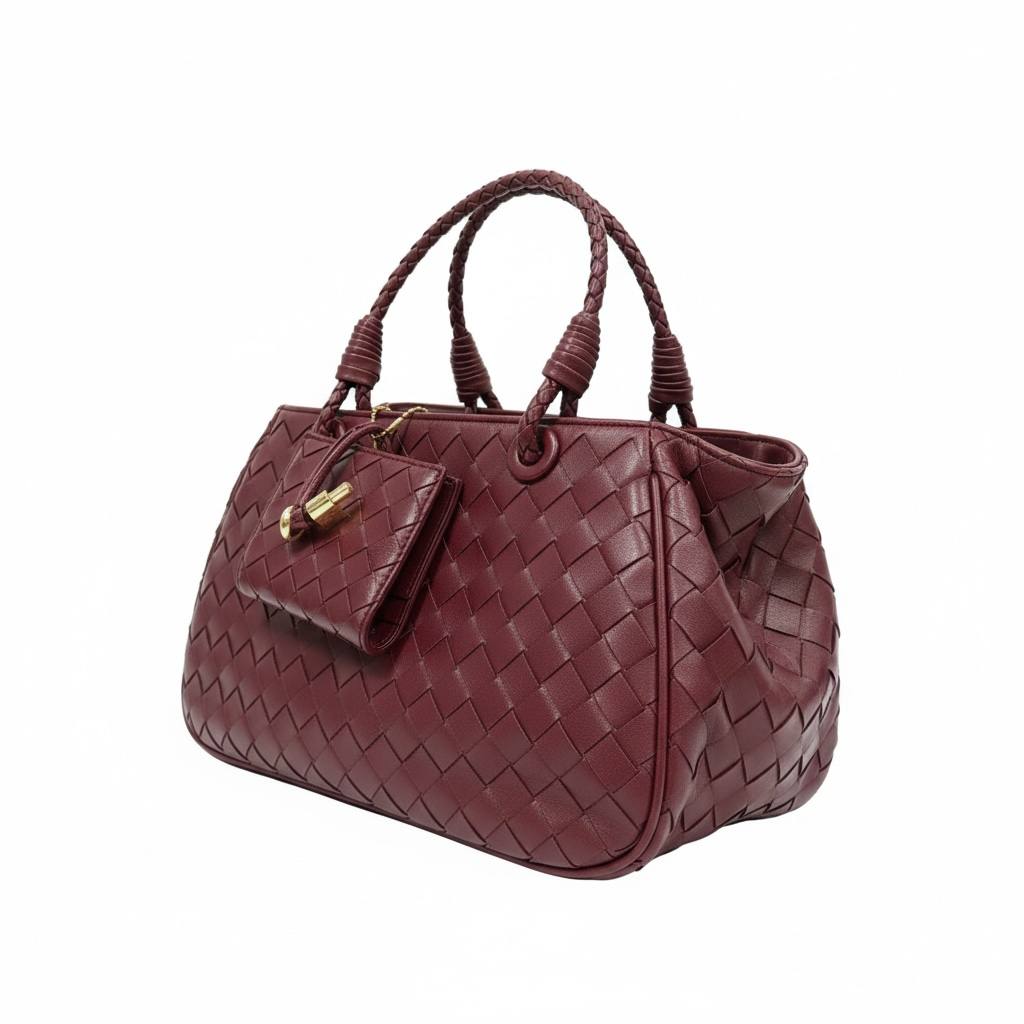 ❤️ Bottega Veneta Intrecciato Burgundy Leather Tote – Luxury Woven Designer Handbag