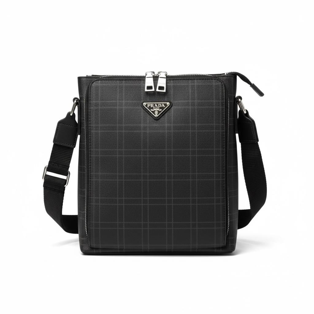 🖤 Prada Plaid Crossbody Messenger Bag – Black Designer Shoulder Bag