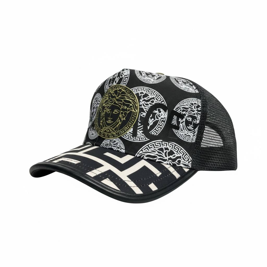 🖤 Versace Medusa Print Baseball Cap – Black & Gold Luxury Designer Hat