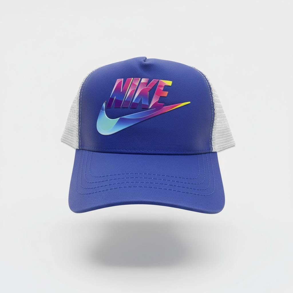 🔵 Nike Gradient Logo Trucker Cap – Blue Sportswear Mesh Hat
