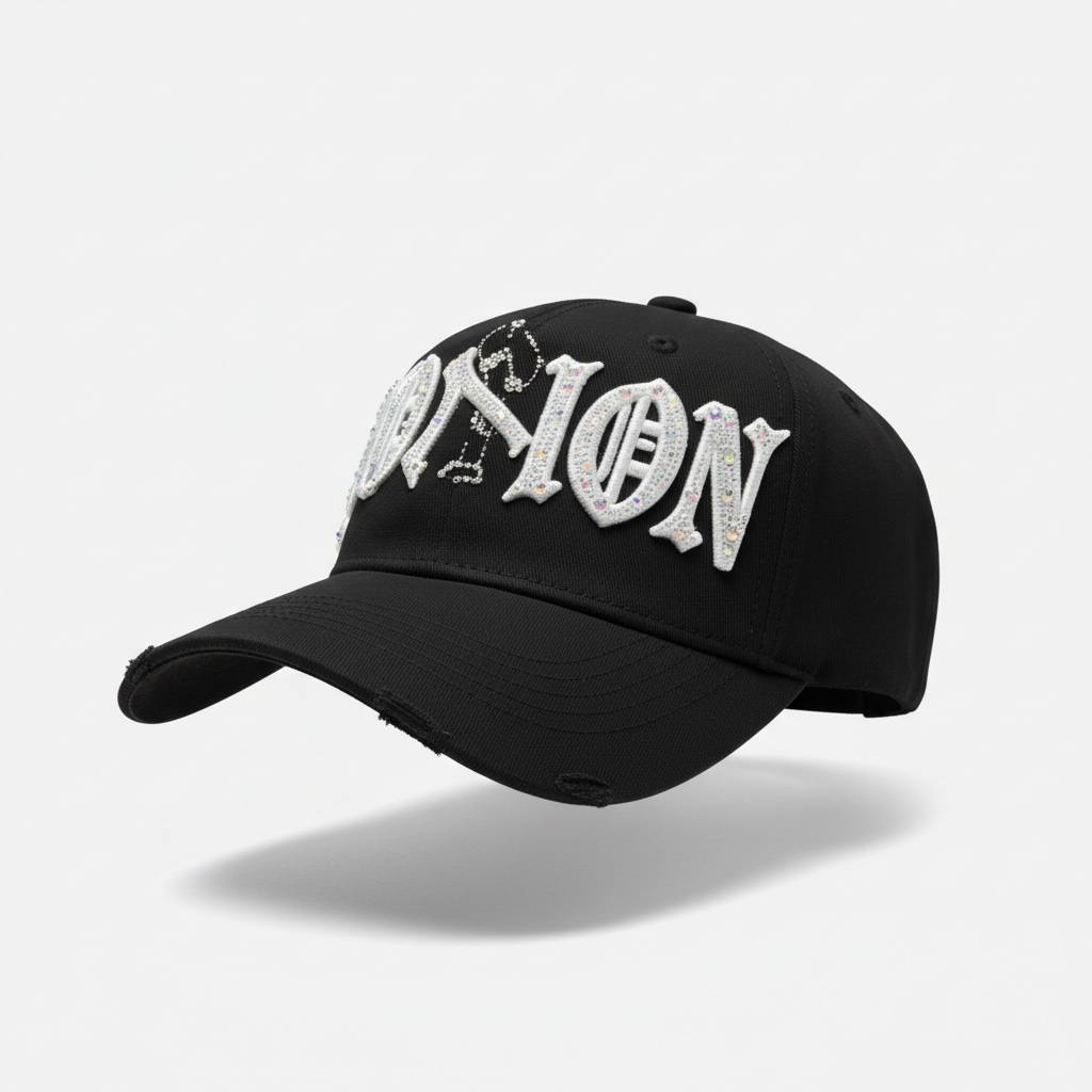 🖤 Concrete Jungle Crystal Logo Baseball Cap – Black Streetwear Hat
