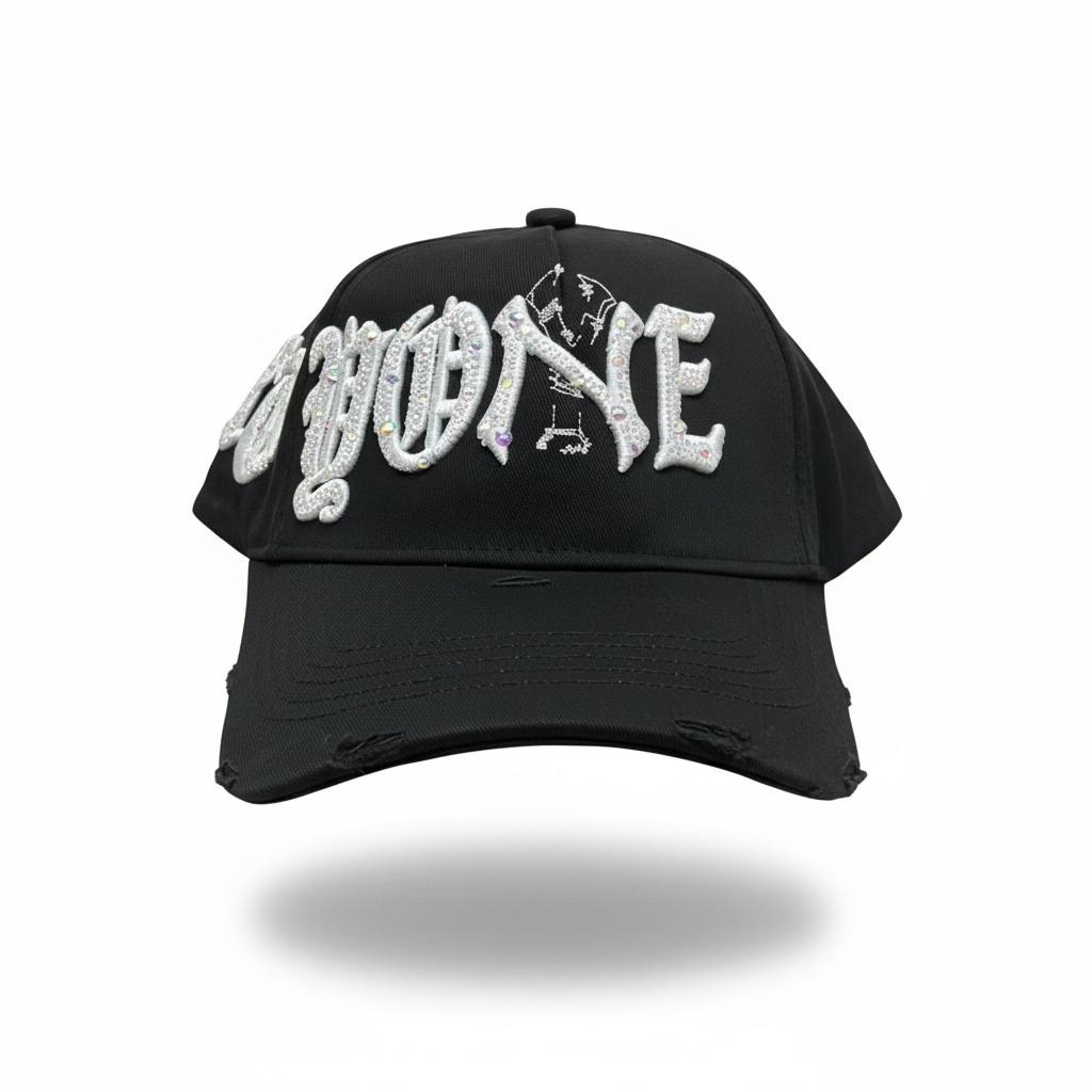 🖤 Concrete Jungle Crystal Logo Baseball Cap – Black Streetwear Hat