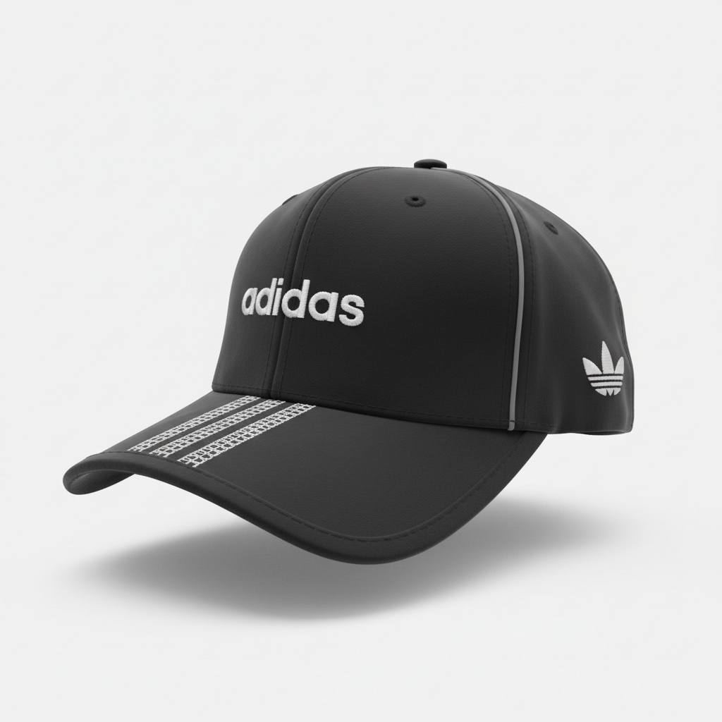 🖤 Adidas Black Logo Baseball Cap – Classic Three Stripe Sport Hat