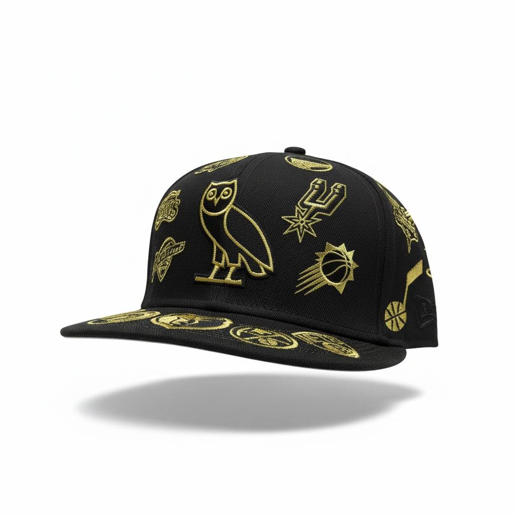 🦉 OVO Inspired Gold Embroidered Snapback Cap – Black Luxury Streetwear Hat