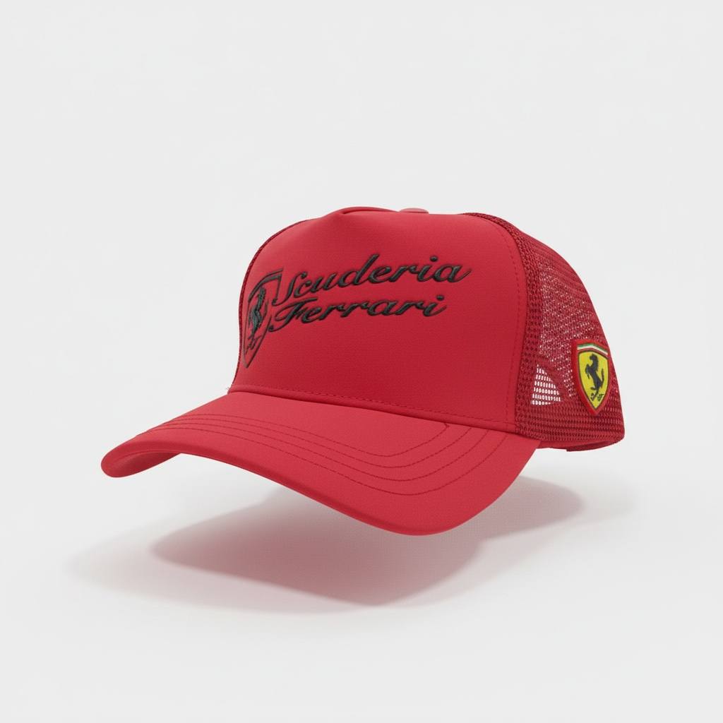 🏁 Ferrari Scuderia Racing Red Trucker Cap – Premium Motorsport Style 🧢
