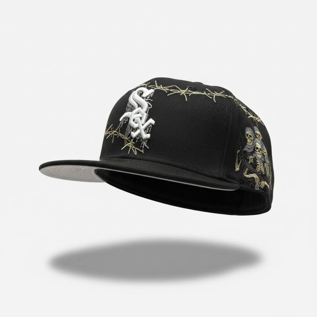 🧢 Chicago White Sox Black Fitted Cap – Barbed Wire Streetwear Edition ⚾