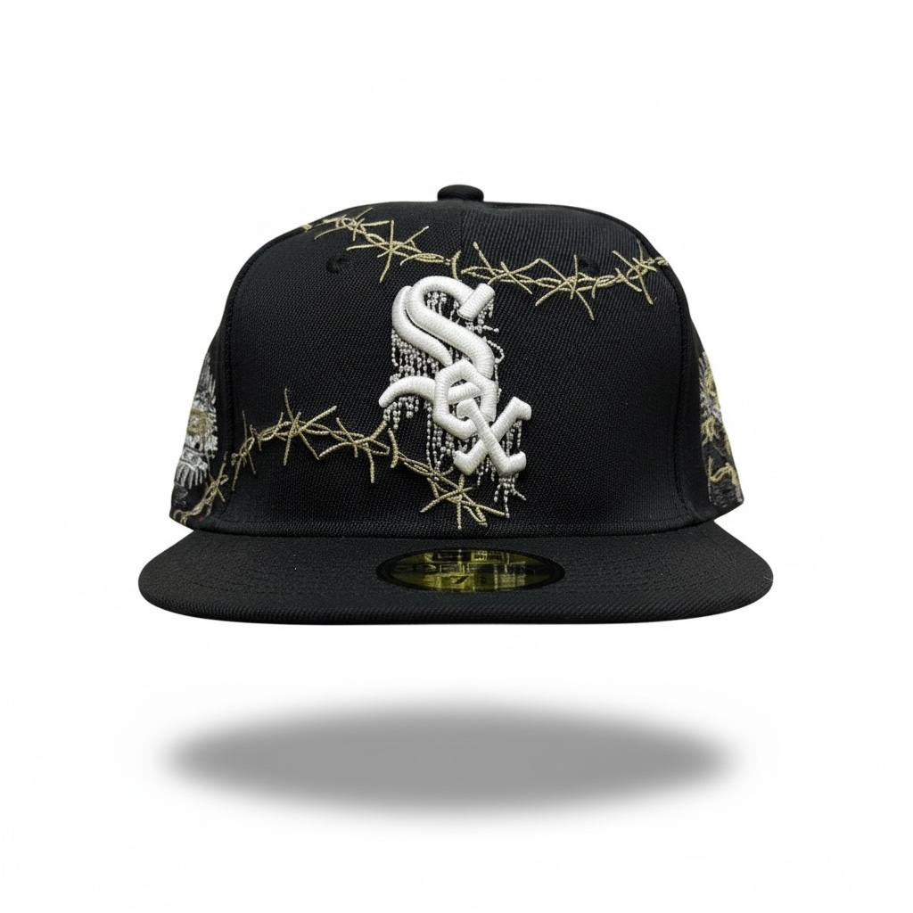 🧢 Chicago White Sox Black Fitted Cap – Barbed Wire Streetwear Edition ⚾