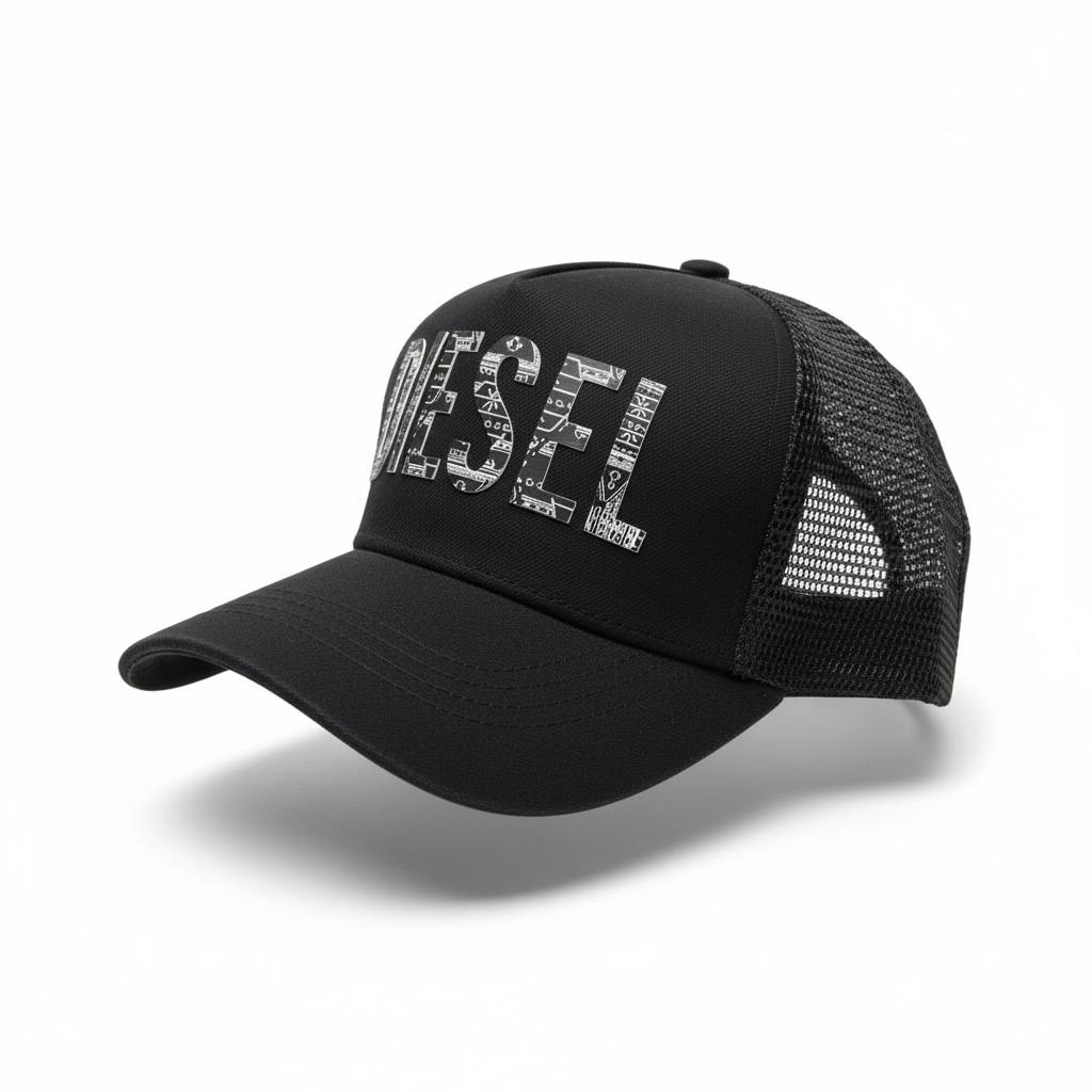 🧢 Diesel Black Trucker Cap – Bold Logo Streetwear Style 🔥