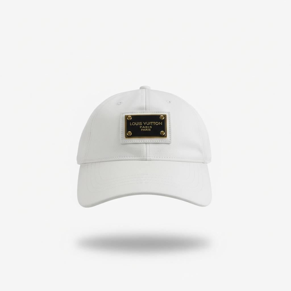 ✨ Louis Vuitton Paris Metal Logo Cap – White Luxury Baseball Hat