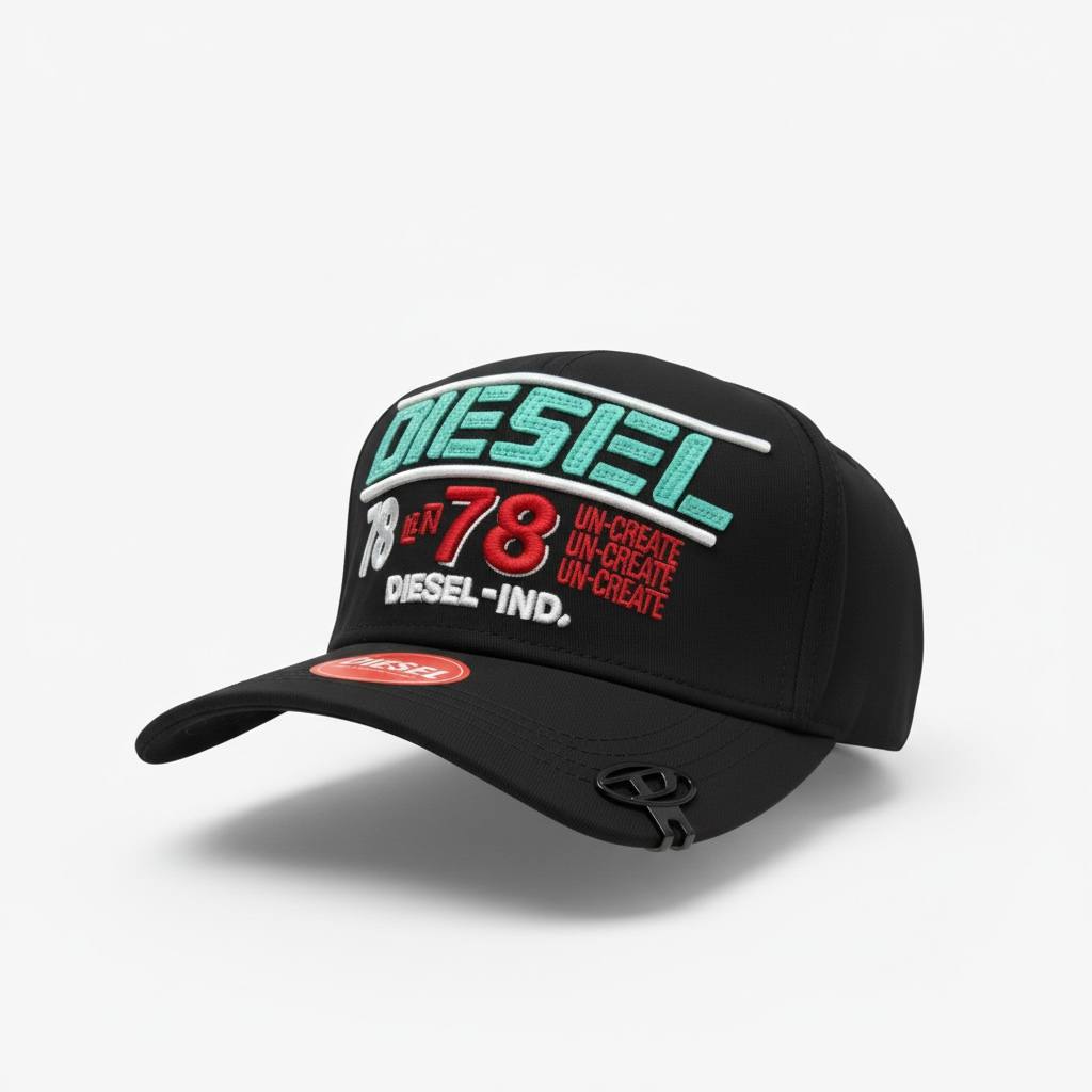 🧢 Diesel D78 Black Cap – Multicolor Logo Streetwear Edition 🔥