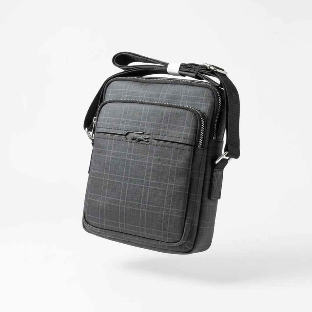 Lacoste Grey Check Crossbody Bag – Premium Compact Messenger Bag 🐊🩶✨