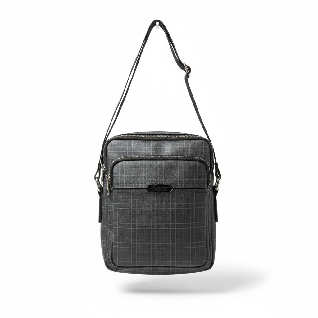 Lacoste Grey Check Crossbody Bag – Premium Compact Messenger Bag 🐊🩶✨