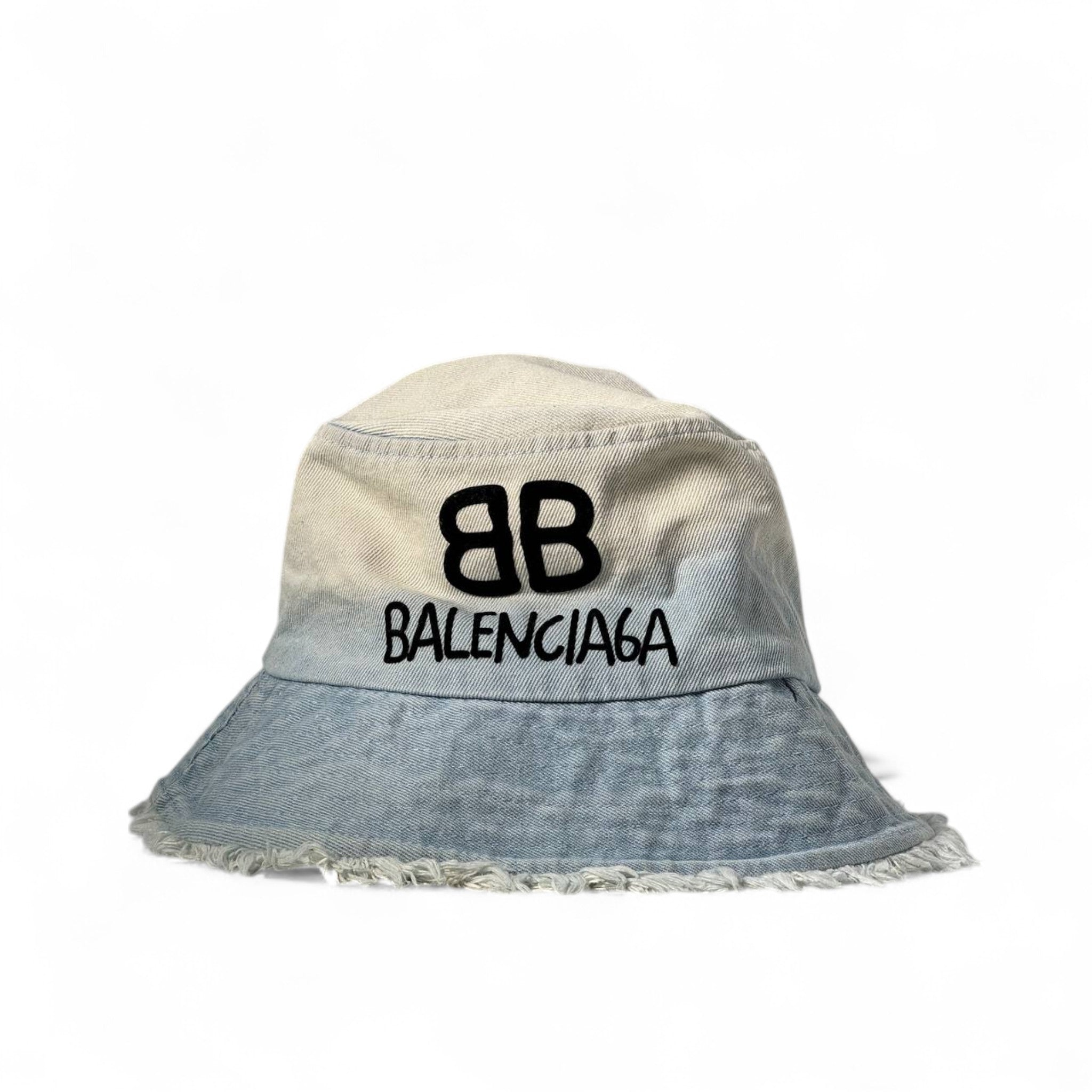 🧢 Balenciaga Ombre Denim Bucket Hat – Distressed Edge Vibes 💥