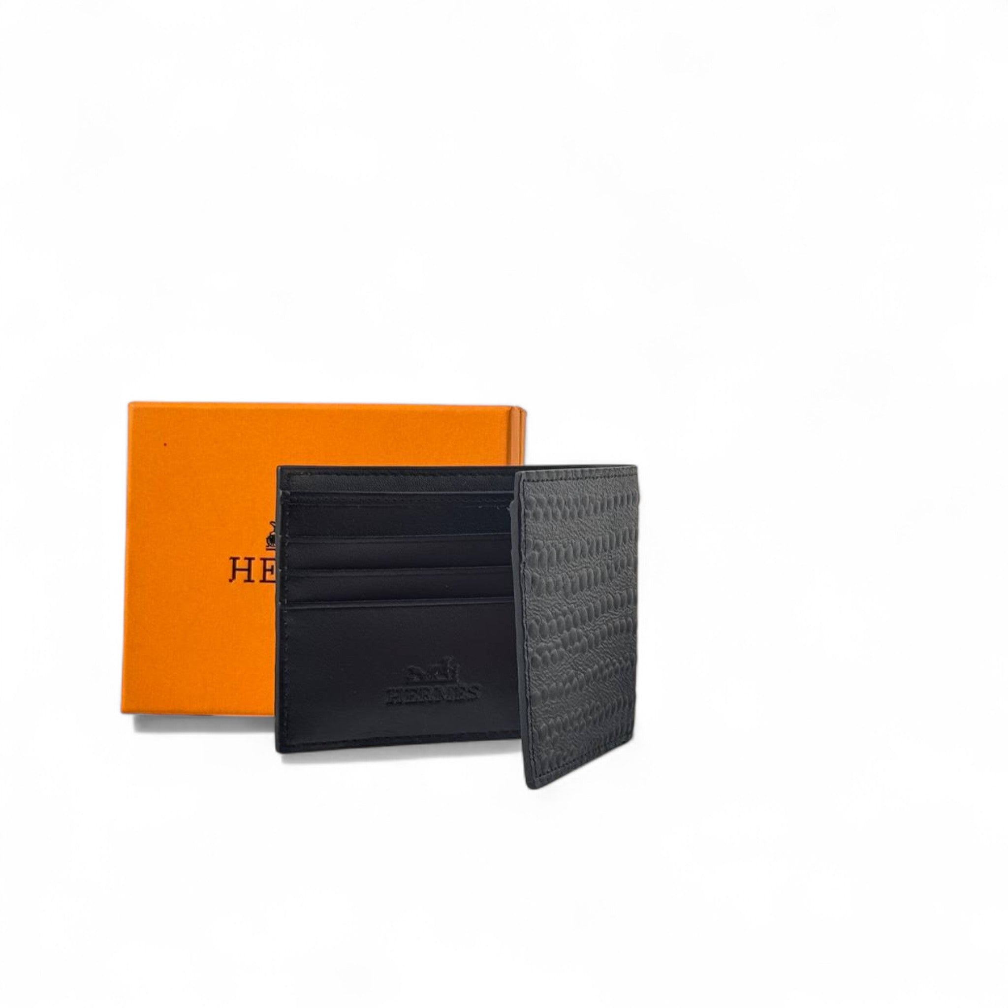 Hermès Crocodile-Textured Wallet 🐊 | Black Elegance with Silver Emblem