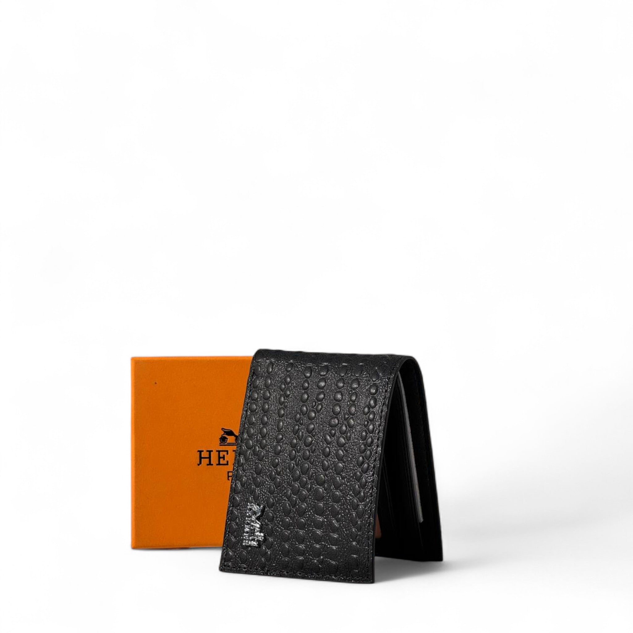 Hermès Crocodile-Textured Wallet 🐊 | Black Elegance with Silver Emblem