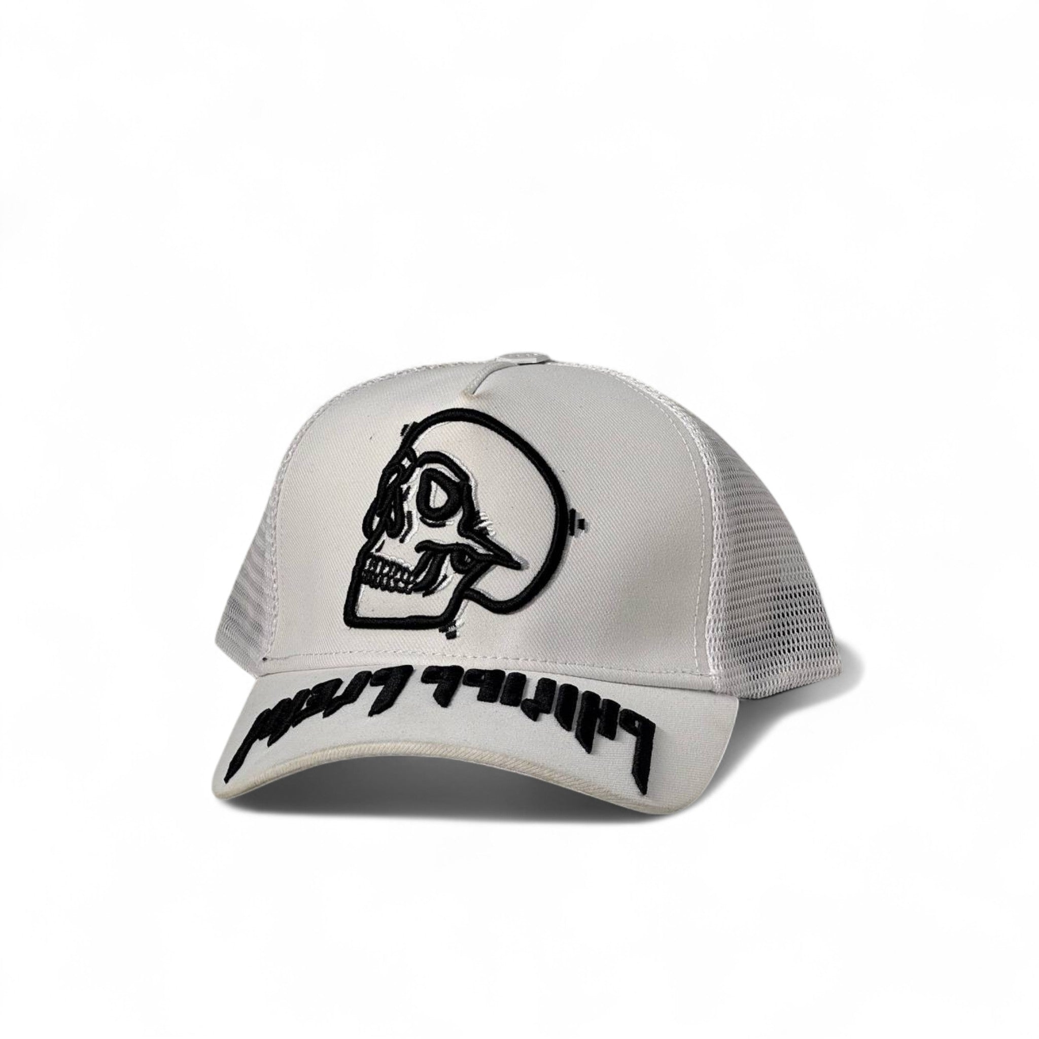 Philipp Plein Mesh Skull Cap ๐ง ๐ | White Trucker with Bold Black Edge