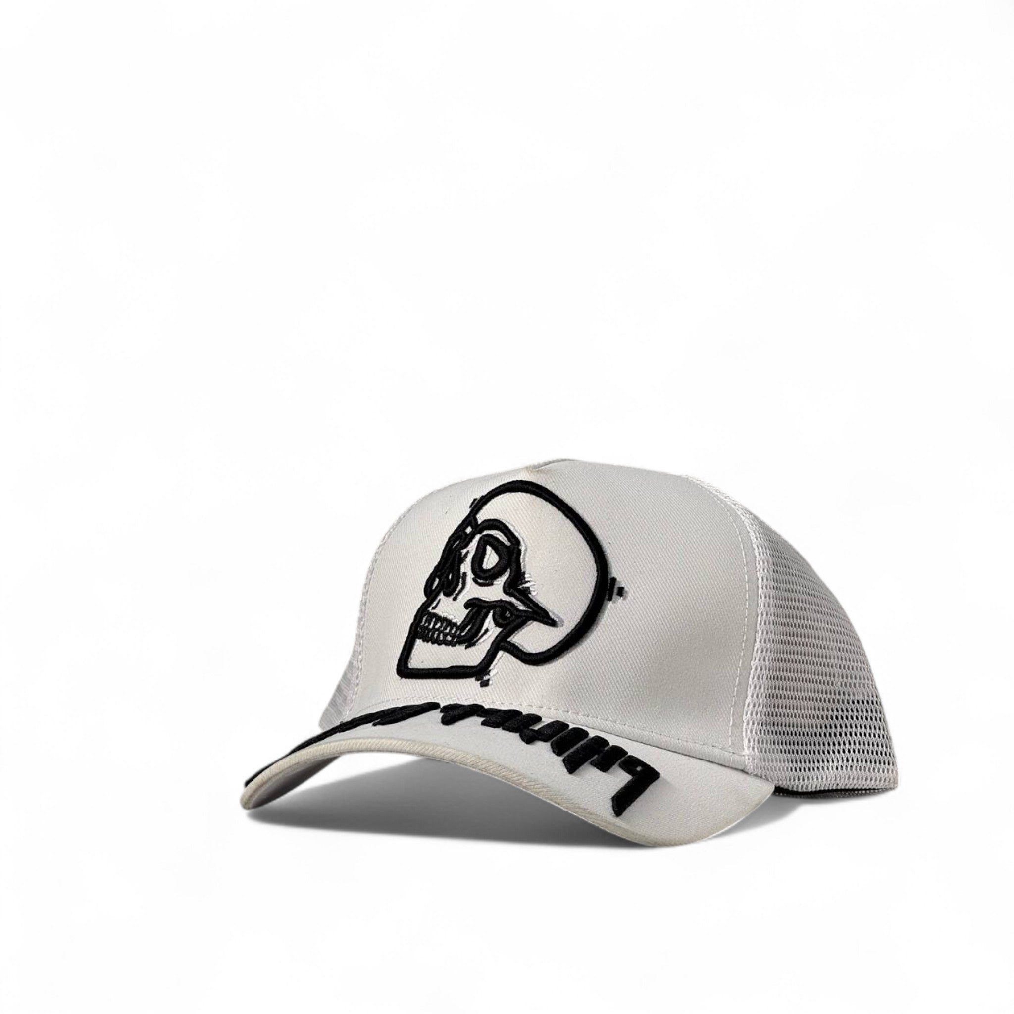 Philipp Plein Mesh Skull Cap ๐ง ๐ | White Trucker with Bold Black Edge