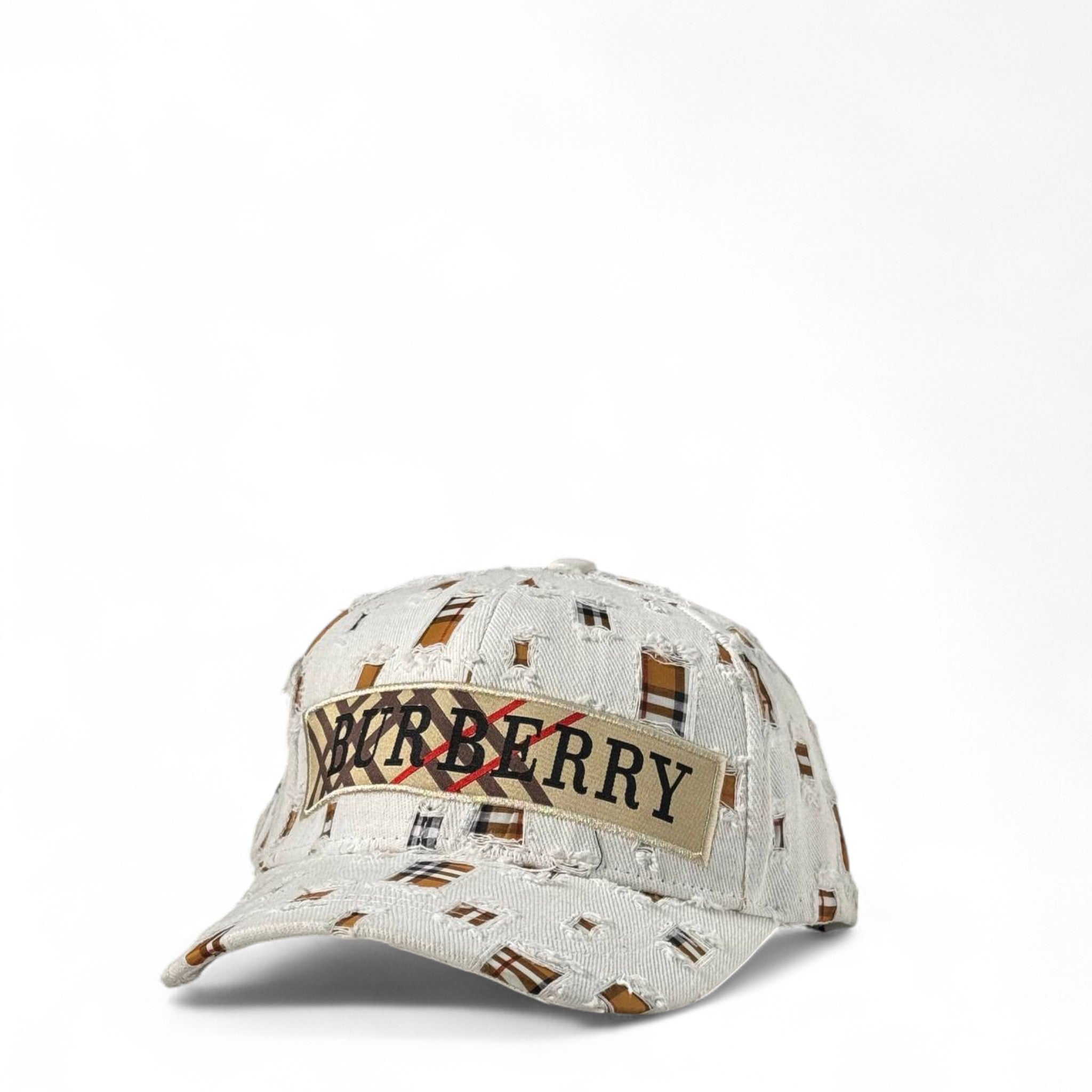 Burberry-Inspired White Distressed Cap – Luxe Rebel Look 🤍🧢