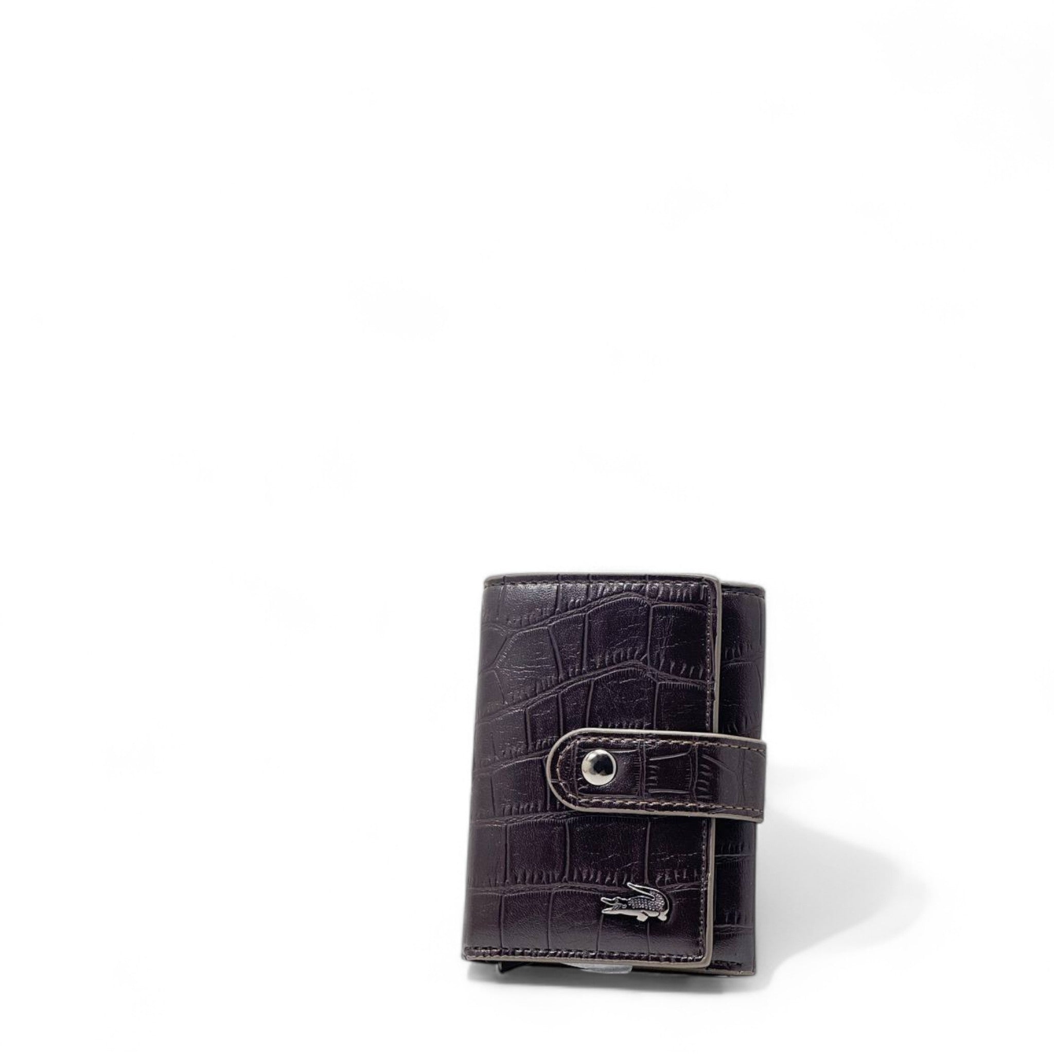 Lacoste Men's Crocodile Embossed Tri-Fold Wallet 🐊 – Dark Brown Elegance